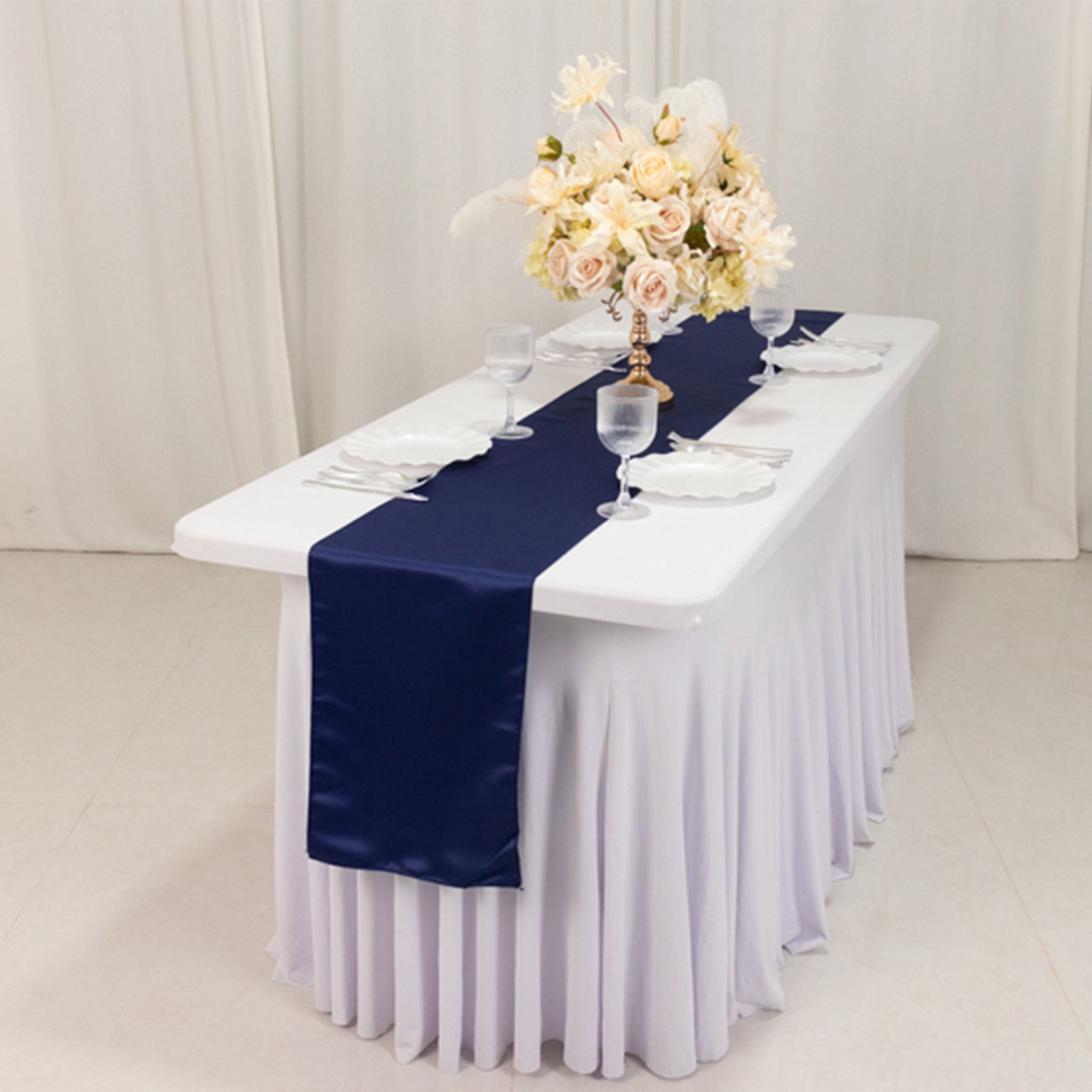 Lamour Satin 12"x108" Table Runner Navy Blue - Smooth & Lustrous Finish