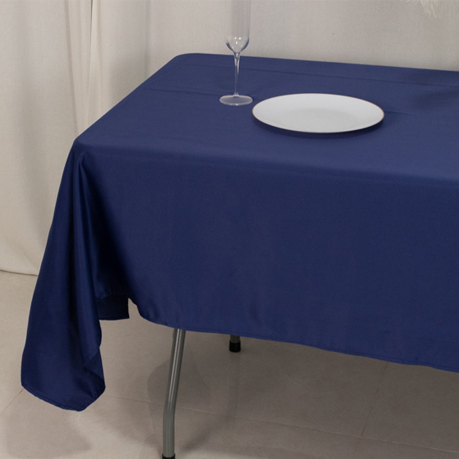 Lamour Satin 60"x102" Rectangle Tablecloth Navy Blue - Durable & Silky Soft Feel Table Cover