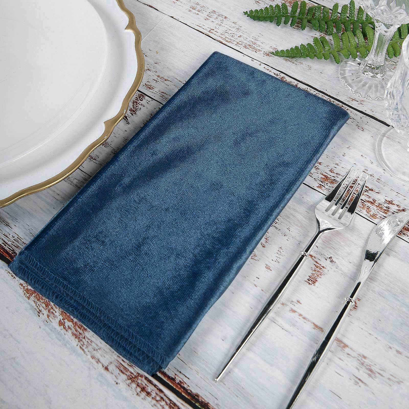 5 Pack Premium Velvet 20"x20" Napkins Navy Blue - Soft Sheen Finish Cloth Napkins