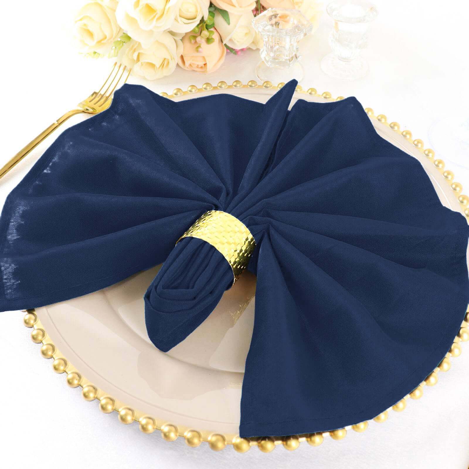 5 Pack Polyester 20"x20" Napkins Navy Blue - Wrinkle Resistant & Easy Care Cloth Napkins