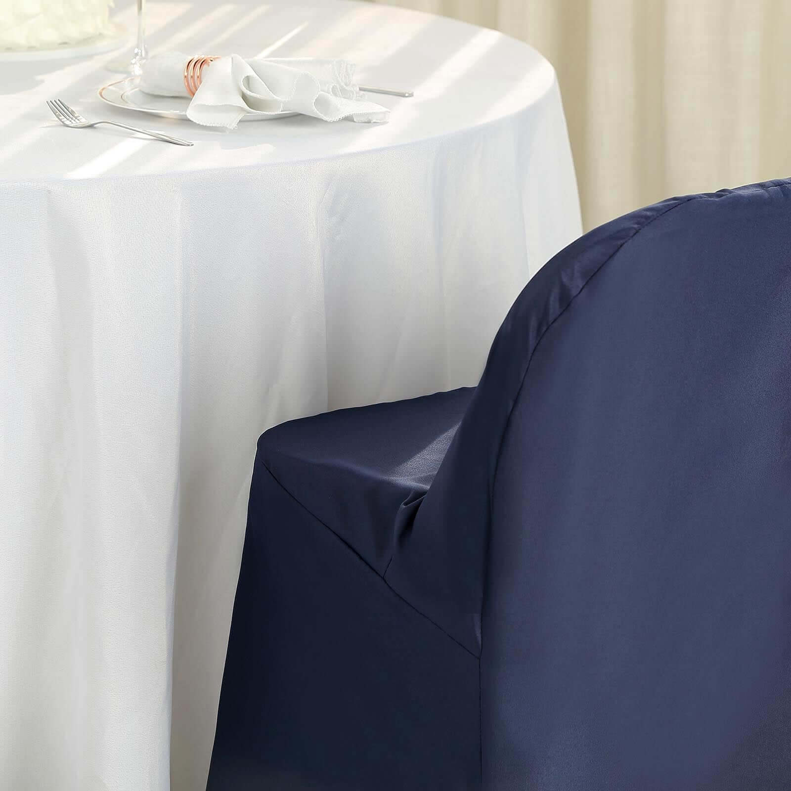 Polyester Slip On Folding Chair Covers Navy Blue - Stain-Resistant Reusable Durable Fabric