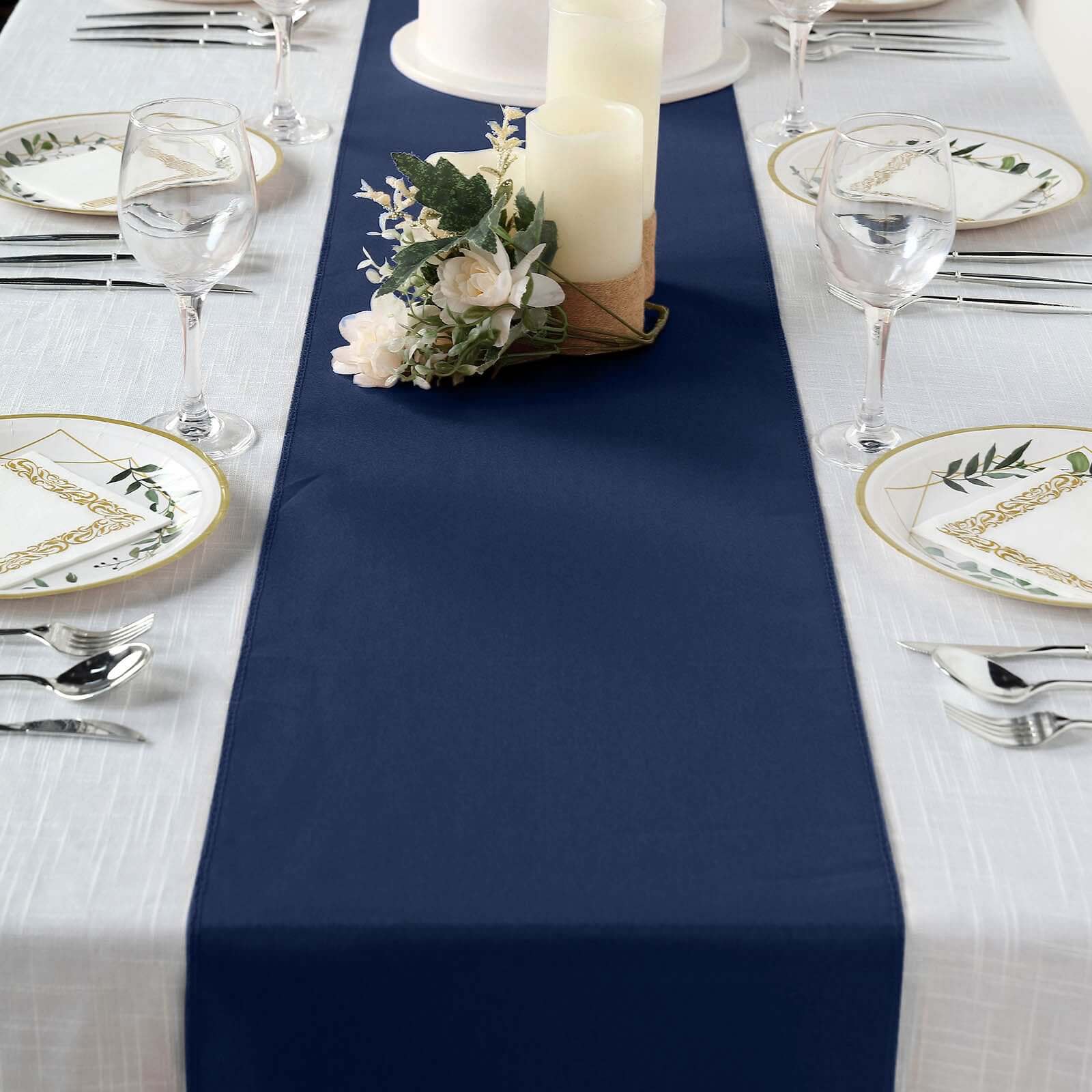 Polyester 12"x108" Table Runner Navy Blue - Durable & Wrinkle-Resistant Table Decor