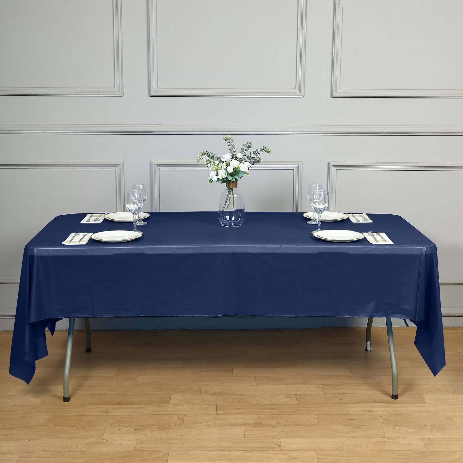 5-Pack Plastic Table Covers Navy Blue Rectangle - Reliable PVC Disposable Covers for Gatherings 54"x108"