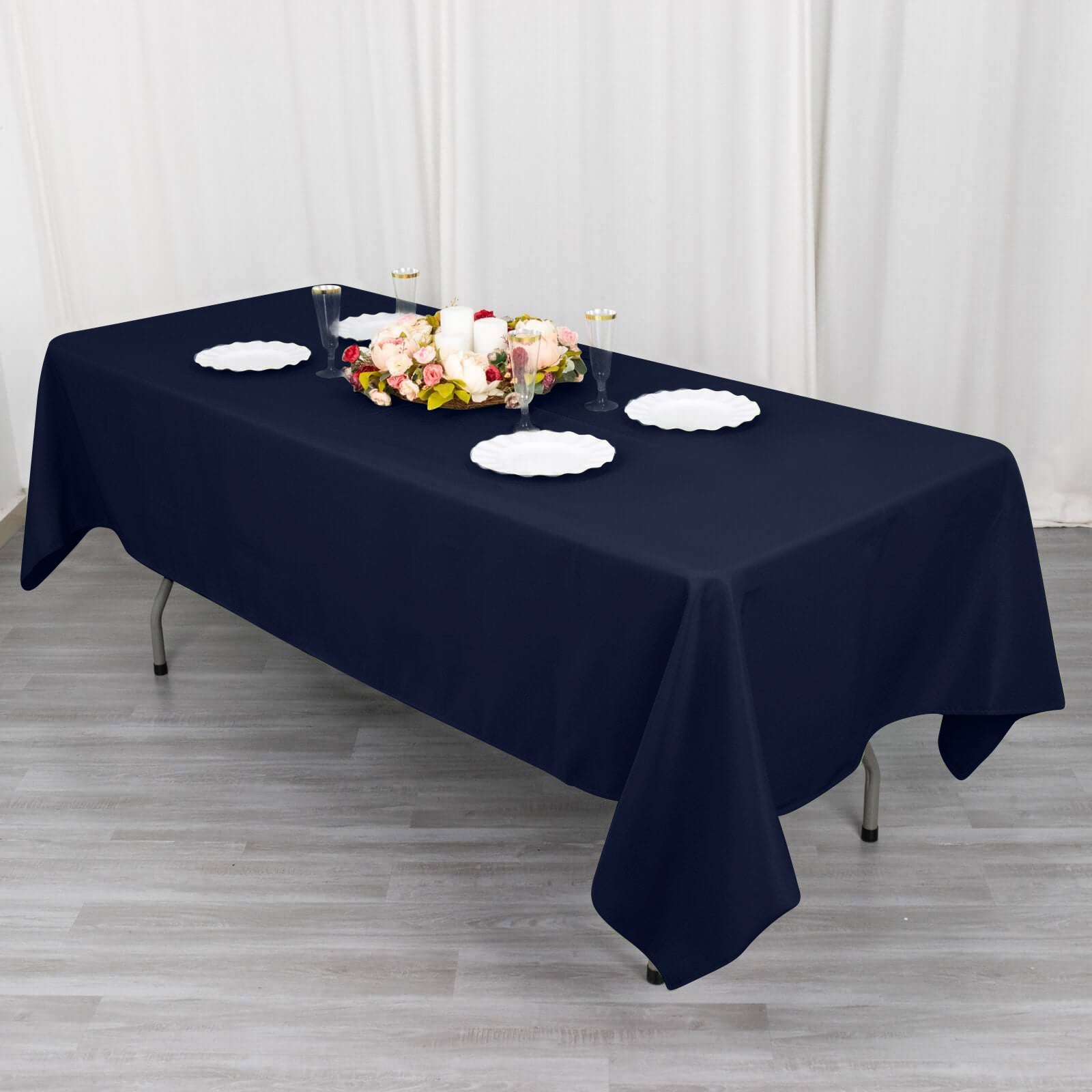 Cotton Blend 60"x102" Rectangle Tablecloth Navy Blue - Wrinkle-Resistant Table Cover