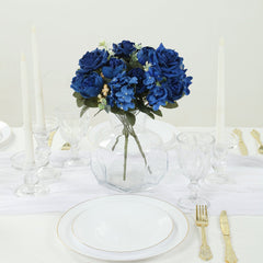 2 Pack Artificial Rose & Peony Floral Arrangements – 12" Navy Blue Silk Bouquets for Weddings & Home Décor