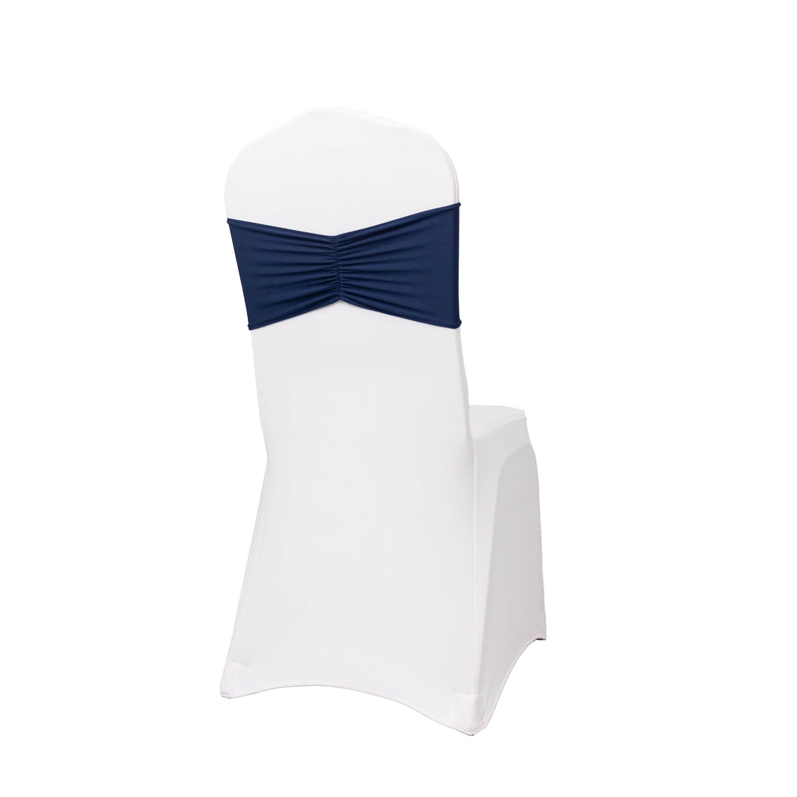 5 Pack Spandex Chair Sashes Navy Blue Ruffled Style - Wide Easy to Use Stretch Chair Bands 8"x13"