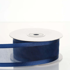 25 Yards 1.5" Navy Blue Sheer Organza Ribbon With Satin Edges