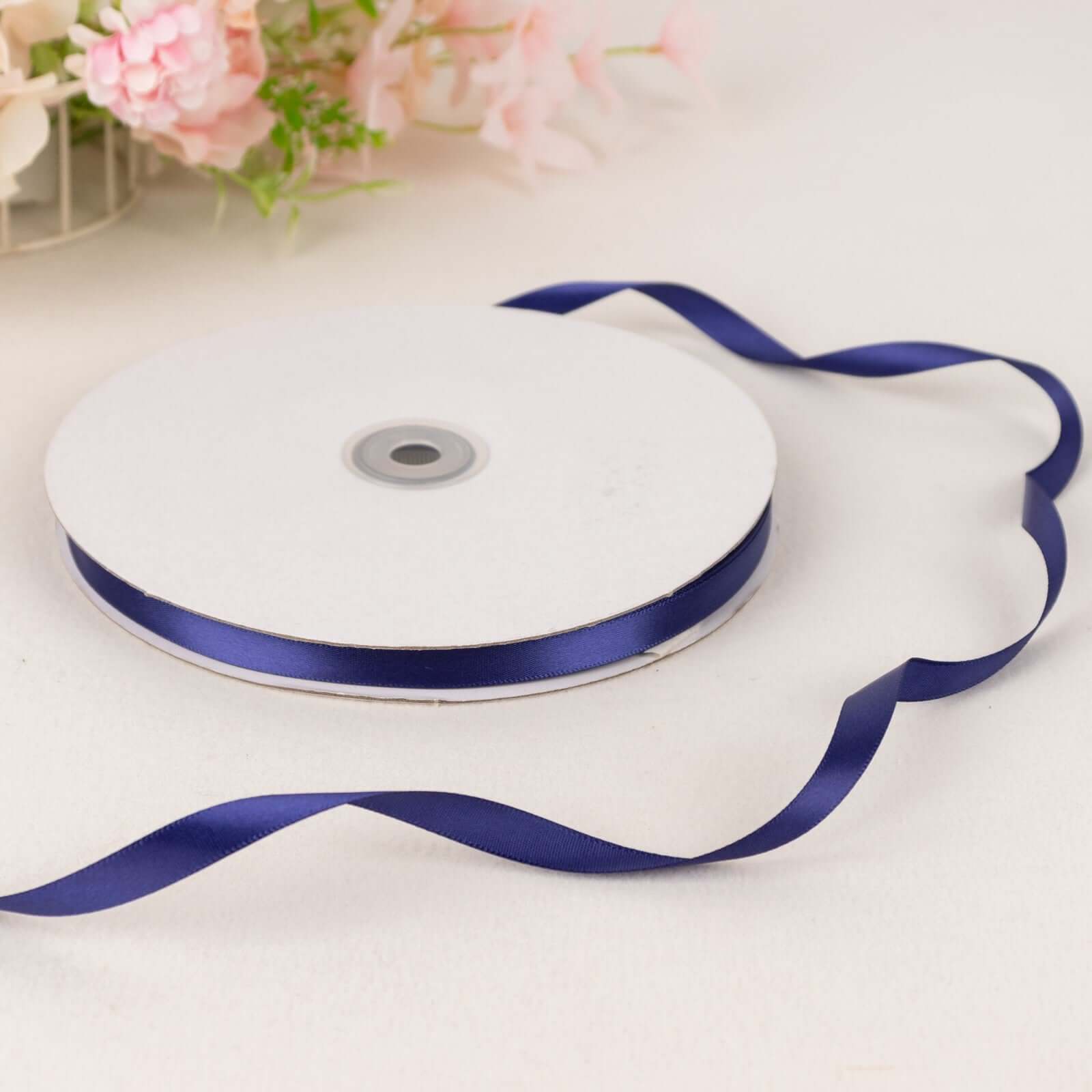 100 Yards 3/8" Navy Blue Single Face Decorative Satin Ribbon