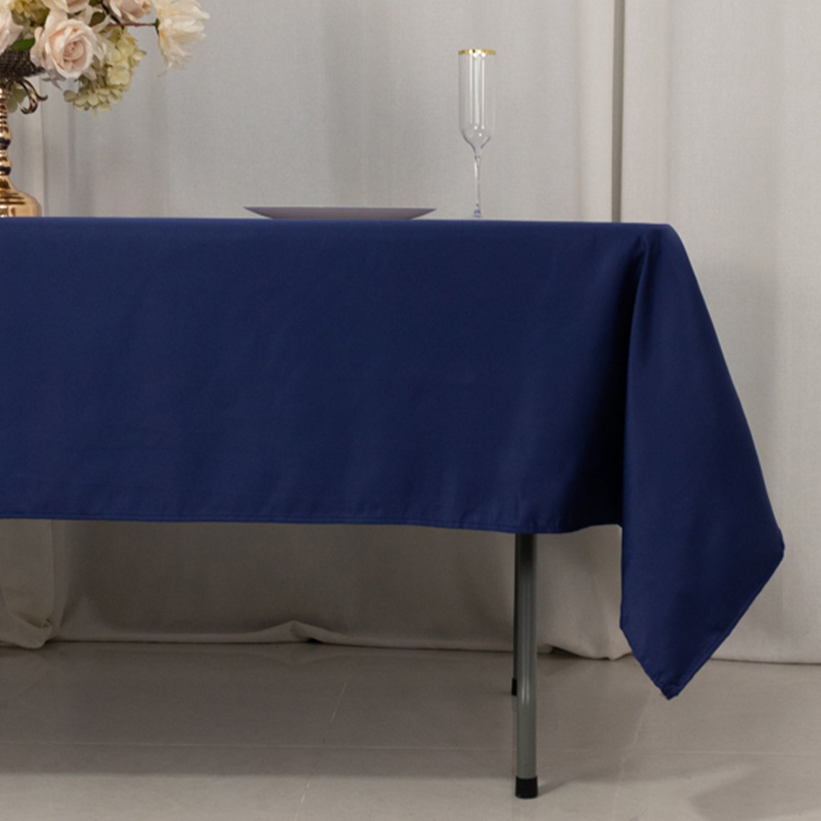 Lamour Satin 60"x102" Rectangle Tablecloth Navy Blue - Durable & Silky Soft Feel Table Cover