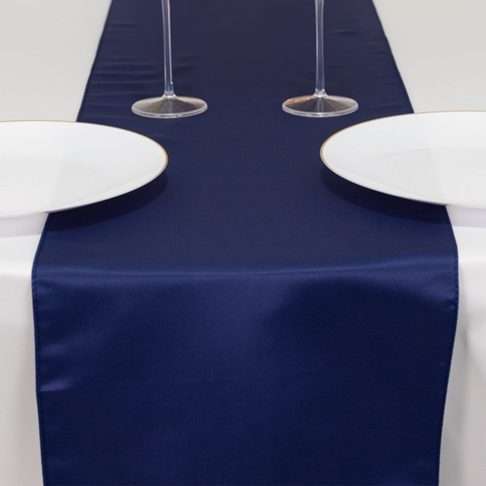 Lamour Satin 12"x108" Table Runner Navy Blue - Smooth & Lustrous Finish