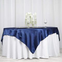 Satin 72"x72" Table Overlay Square Tablecloth Navy Blue - Smooth Finish Table Cover
