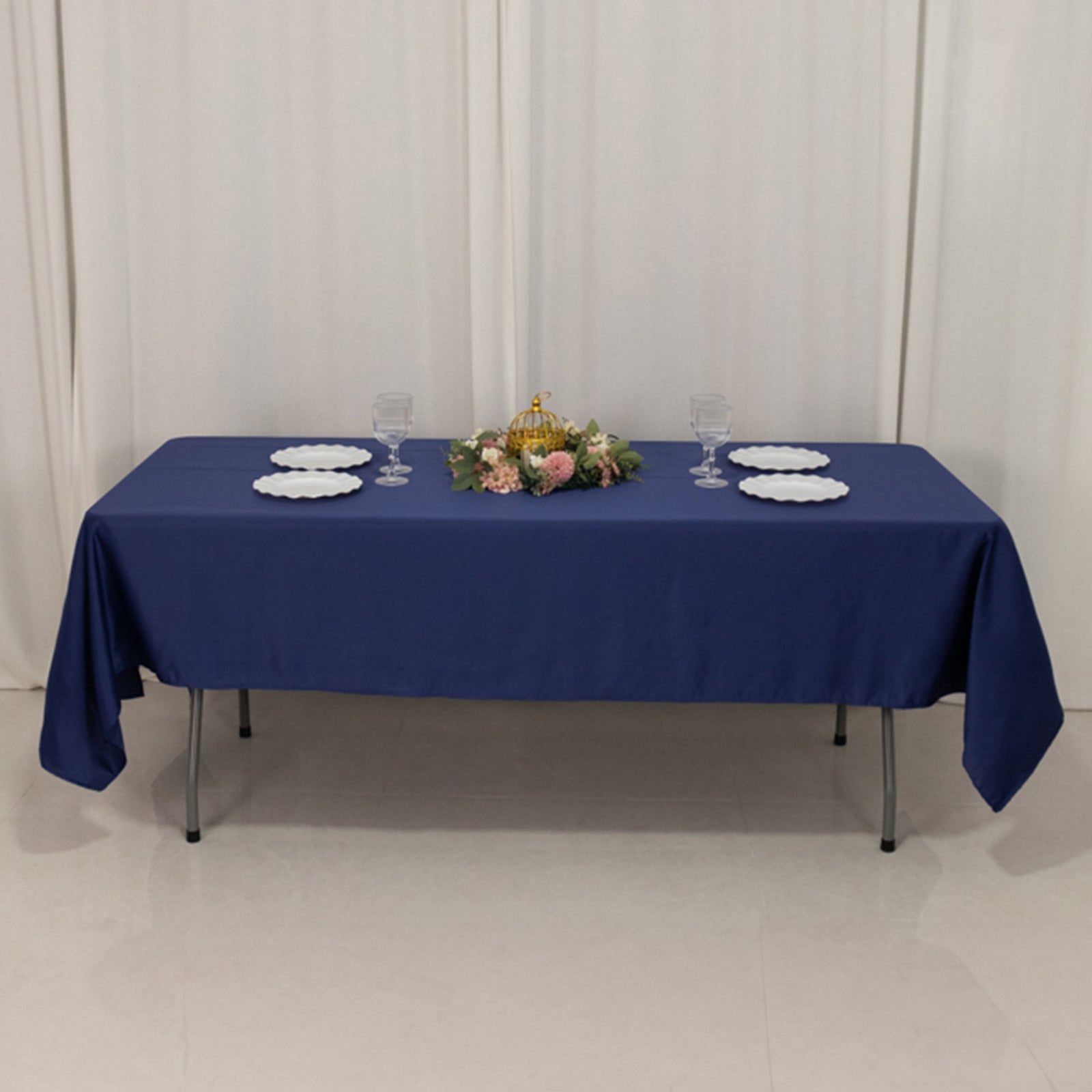 Lamour Satin 60"x102" Rectangle Tablecloth Navy Blue - Durable & Silky Soft Feel Table Cover
