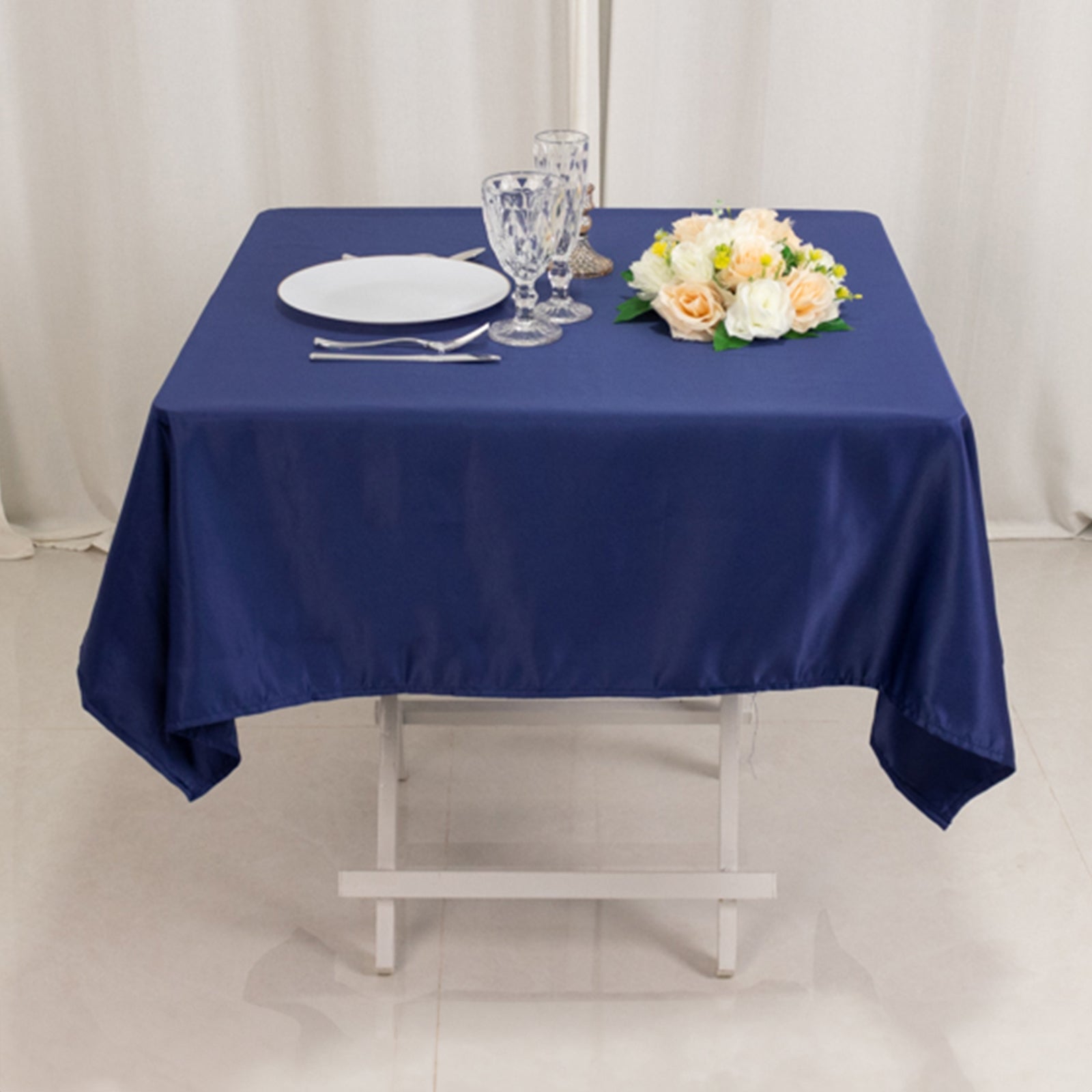 Lamour Satin 54"x54" Square Tablecloth Navy Blue - Durable & Silk-Like Table Cover