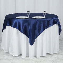 Satin 60"x60" Table Overlay Square Tablecloth Navy Blue - Smooth Silky Touch Table Cover