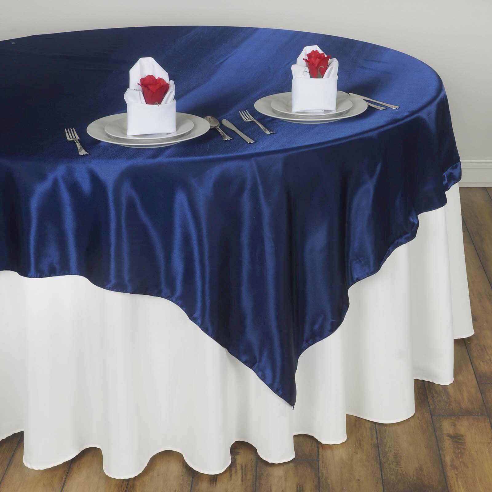 Satin 60"x60" Table Overlay Square Tablecloth Navy Blue - Smooth Silky Touch Table Cover