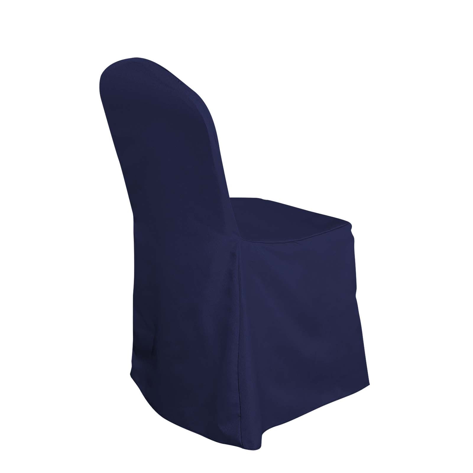 Polyester Slip On Banquet Chair Covers Navy Blue - Stain-Resistant Reusable Durable Fabric