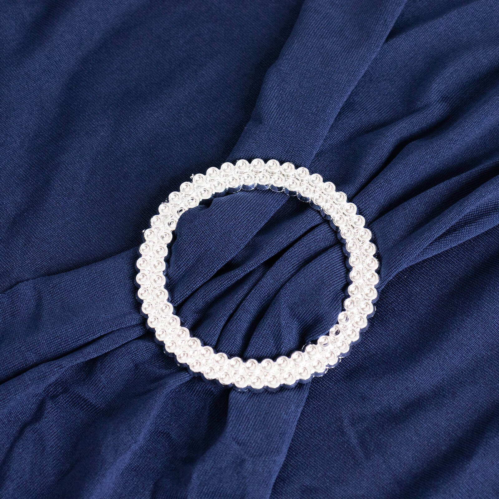 Stretch Spandex Chair Cover Navy Blue for Folding Chairs - Secure Fit Slipcover with Silver Rhinestone Buckled Sash Band