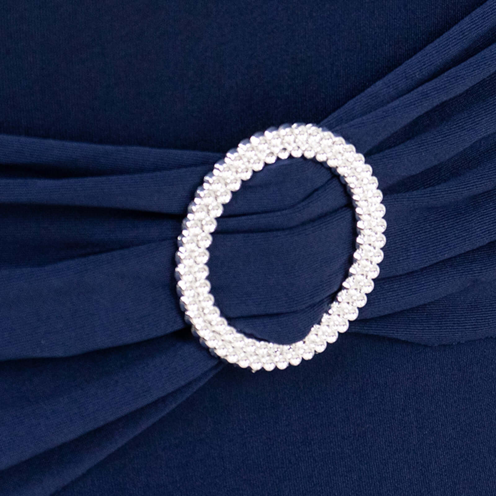 Stretch Spandex Chair Cover Navy Blue for Folding Chairs - Secure Fit Slipcover with Silver Rhinestone Buckled Sash Band