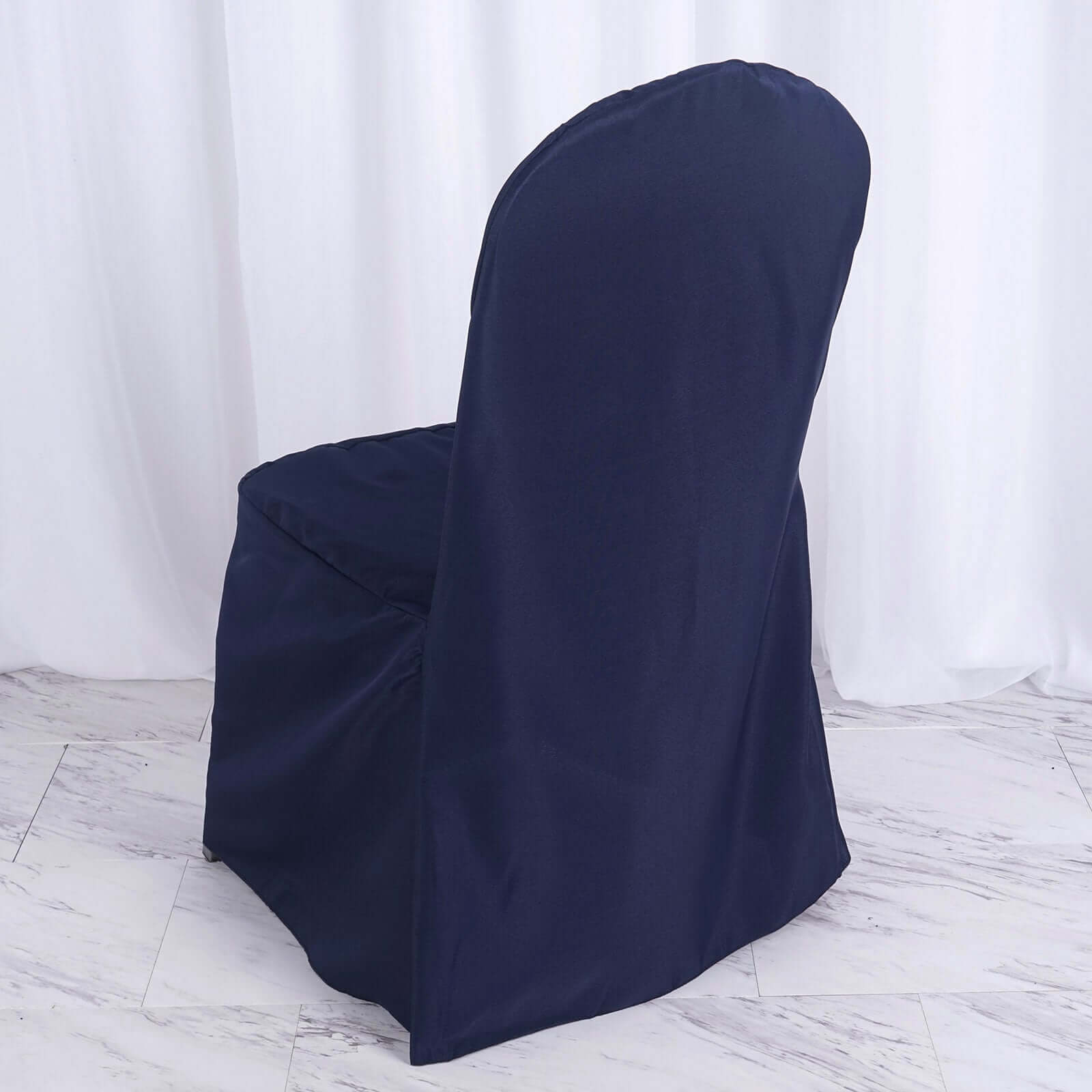 Polyester Slip On Banquet Chair Covers Navy Blue - Stain-Resistant Reusable Durable Fabric
