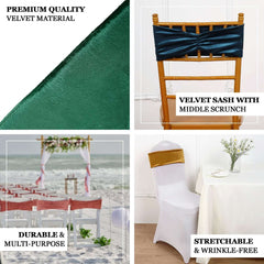 5 Pack Premium Crushed Velvet Chair Sashes Navy Blue Ruffle Style - Textured Chair Bands for Stunning Event Decor