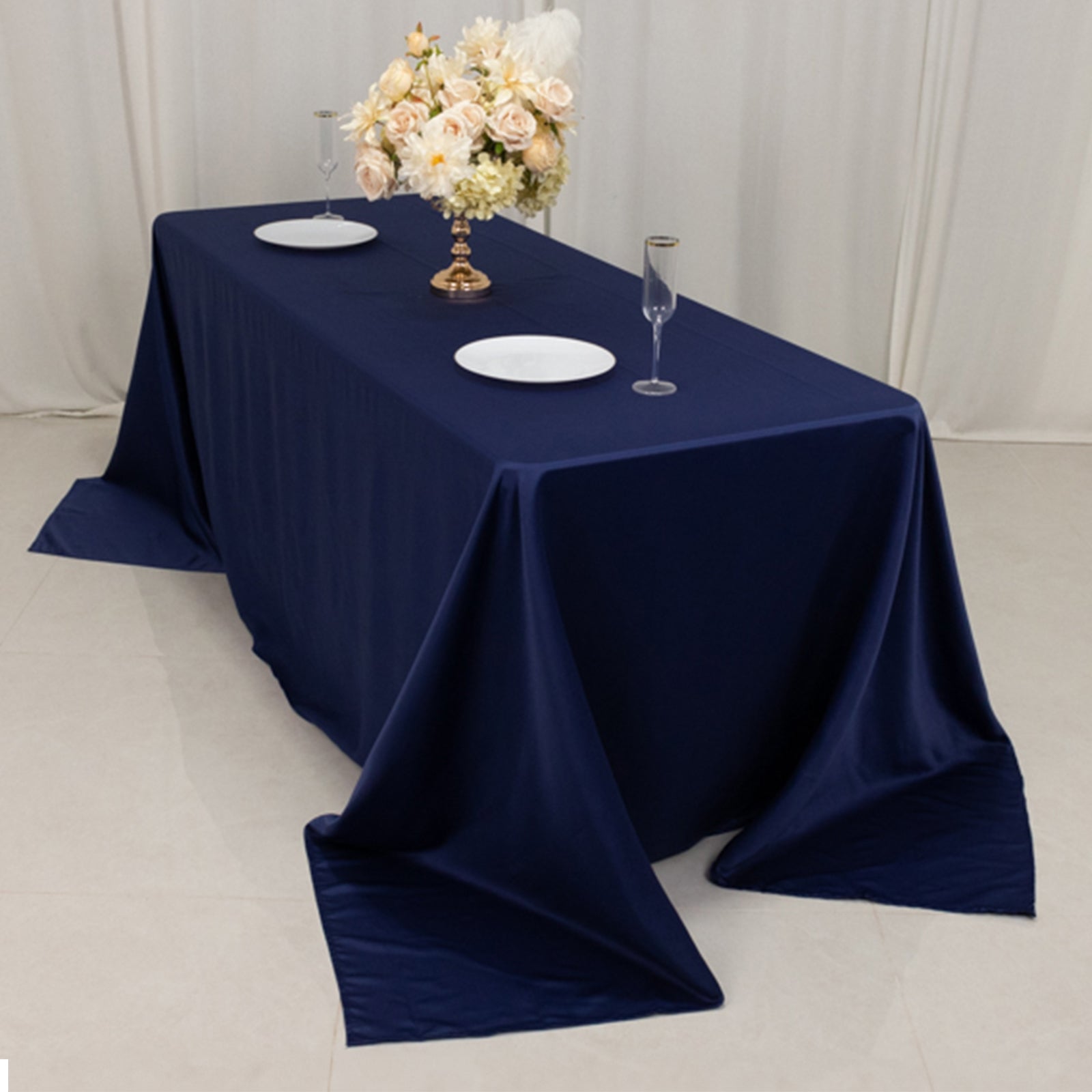 Lamour Satin 90"x132" Rectangle Tablecloth Navy Blue - Soft & Silk-Like Seamless Table Cover