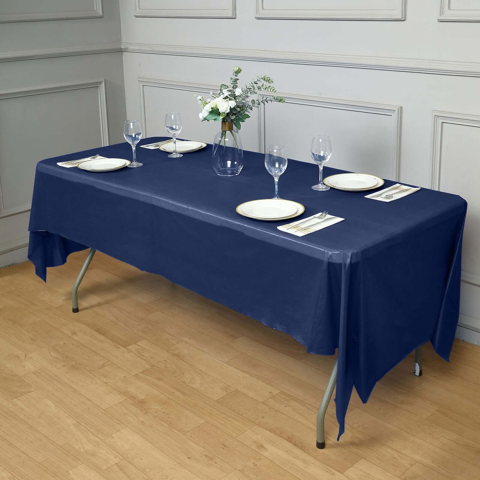 5-Pack Plastic Table Covers Navy Blue Rectangle - Reliable PVC Disposable Covers for Gatherings 54"x108"