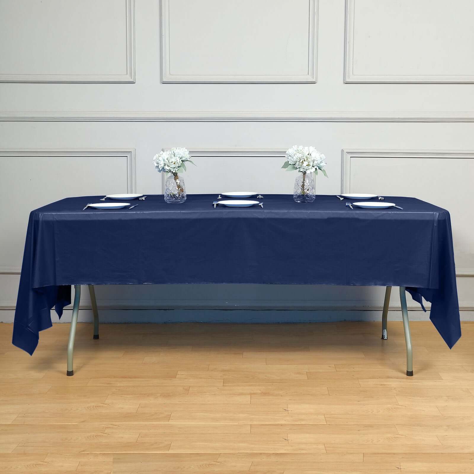 5-Pack Plastic Table Covers Navy Blue Rectangle - Reliable PVC Disposable Covers for Gatherings 54"x108"