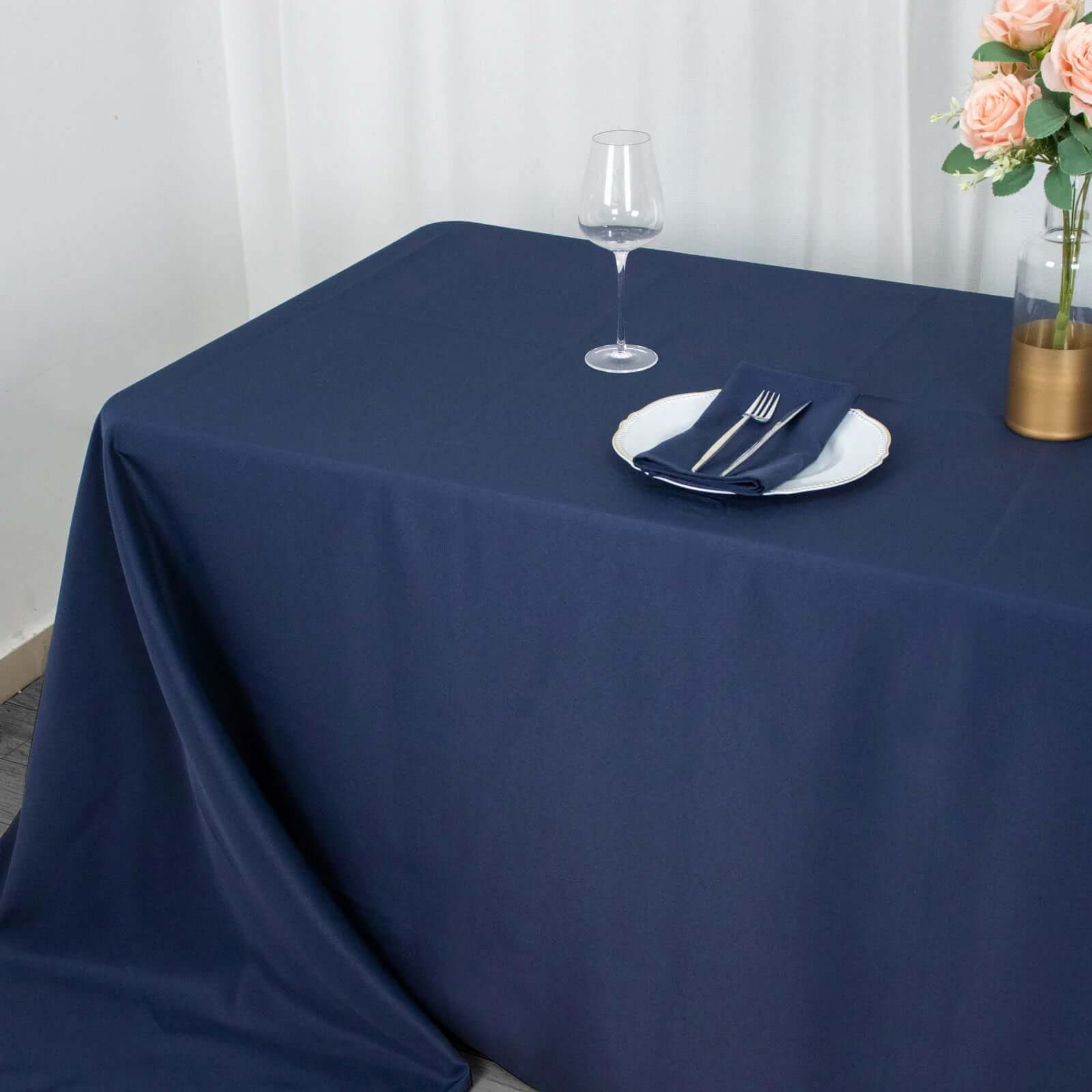 Premium Polyester 90"x132" Rectangle Tablecloth Navy Blue - Seamless 220GSM Stain-Resistant Table Cover