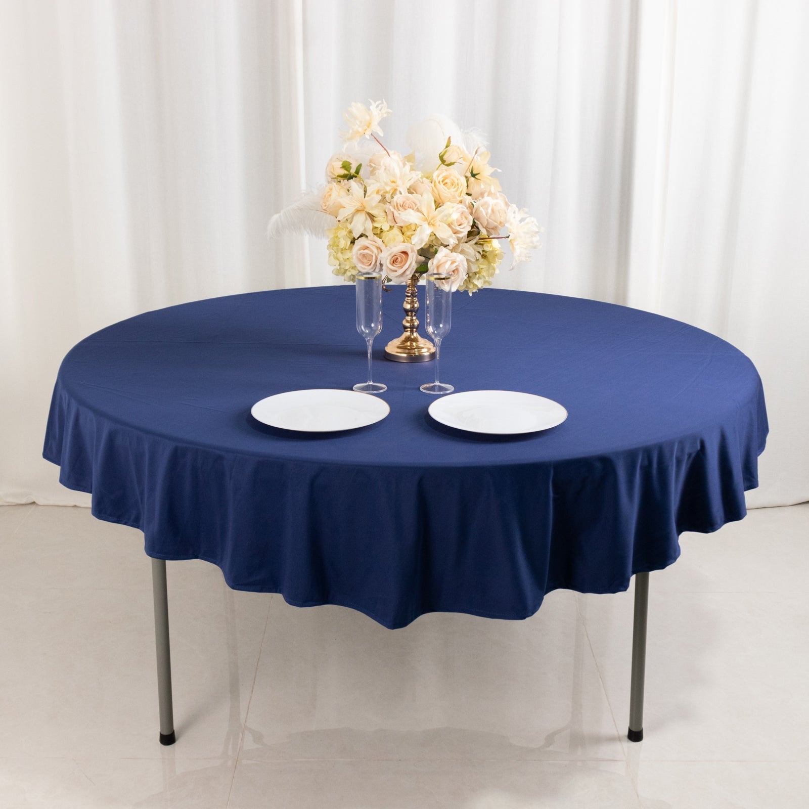 Scuba Round 70" Tablecloth Navy Blue - Wrinkle Free & Stain Resistant Table Cover