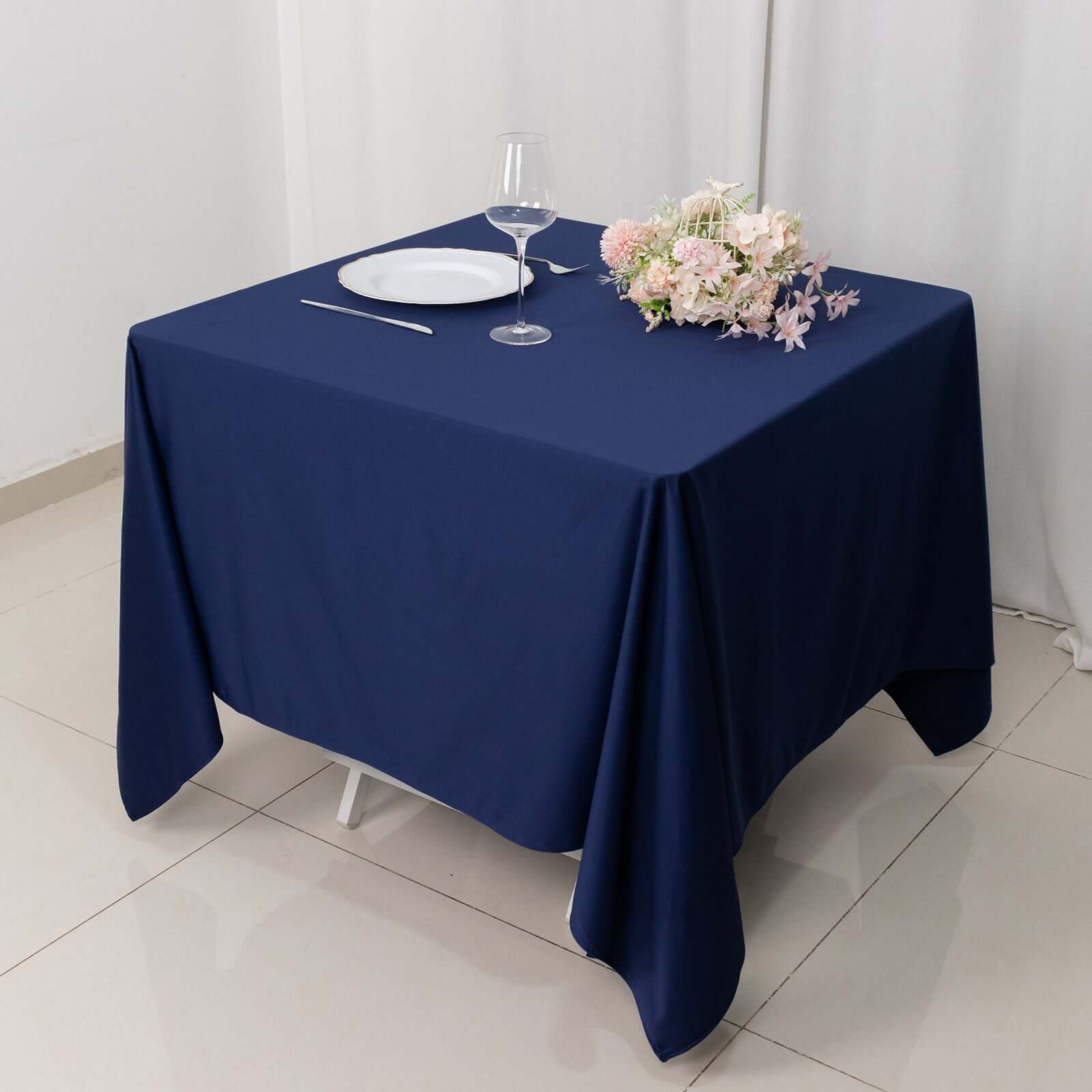 Scuba Square 70"x70" Tablecloth Navy Blue - Wrinkle Free & Stain Resistant Table Cover