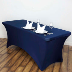 Stretch Spandex 6ft Rectangle Tablecloth Navy Blue - Durable Form-Fitting Table Cover