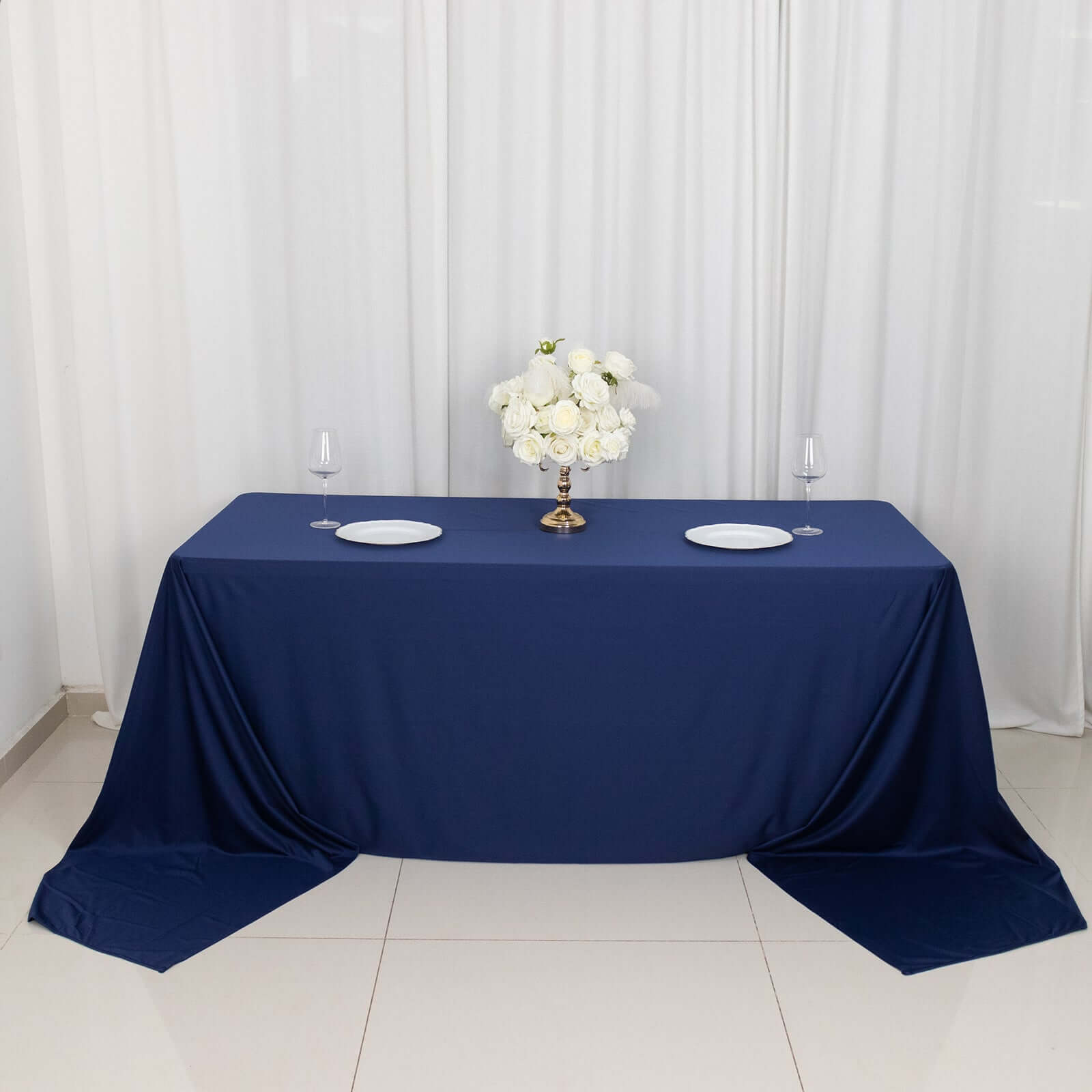 Scuba Rectangular 90"x156" Tablecloth Navy Blue - Wrinkle Free, Stain Resistant & Seamless Table Cover