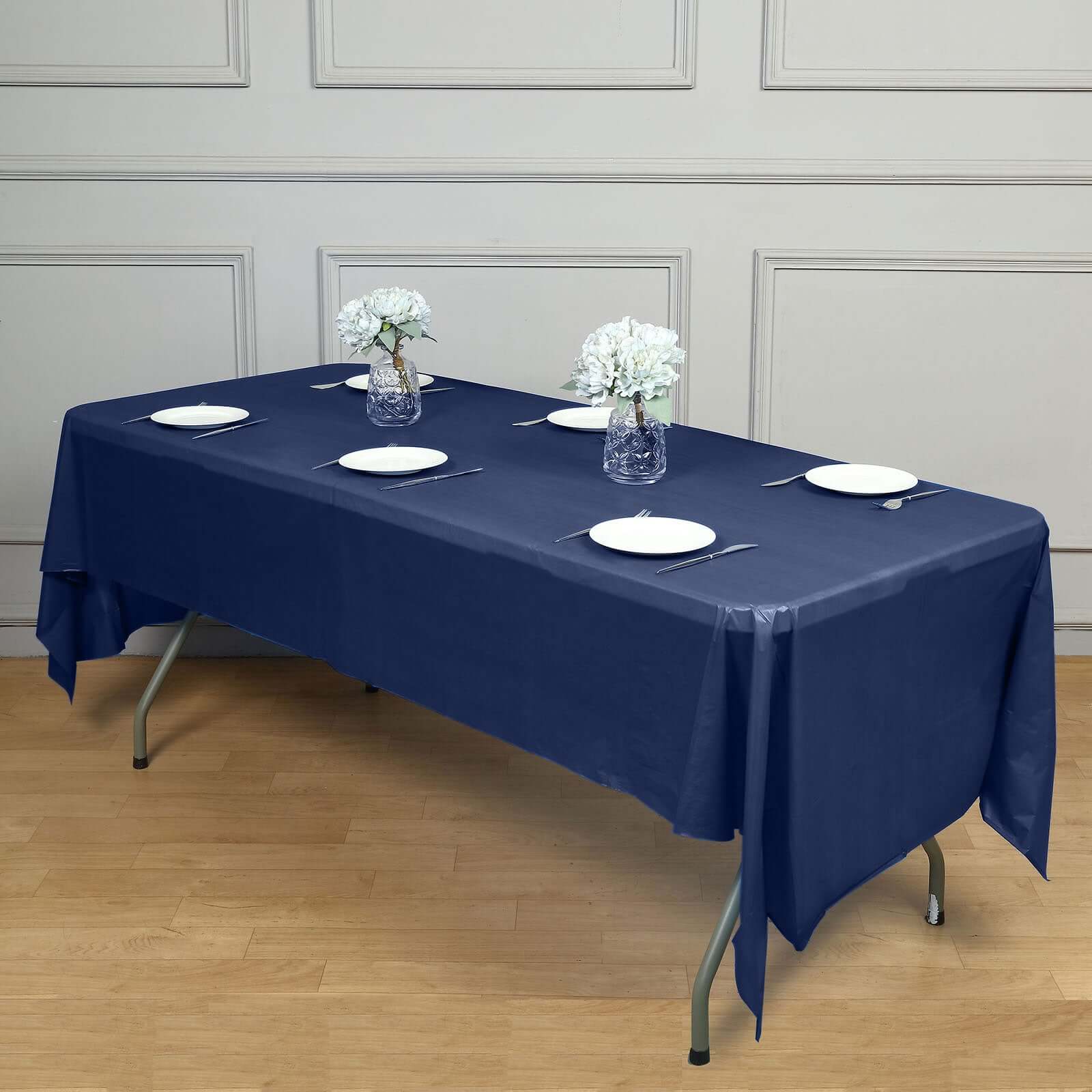 5-Pack Plastic Table Covers Navy Blue Rectangle - Reliable PVC Disposable Covers for Gatherings 54"x108"