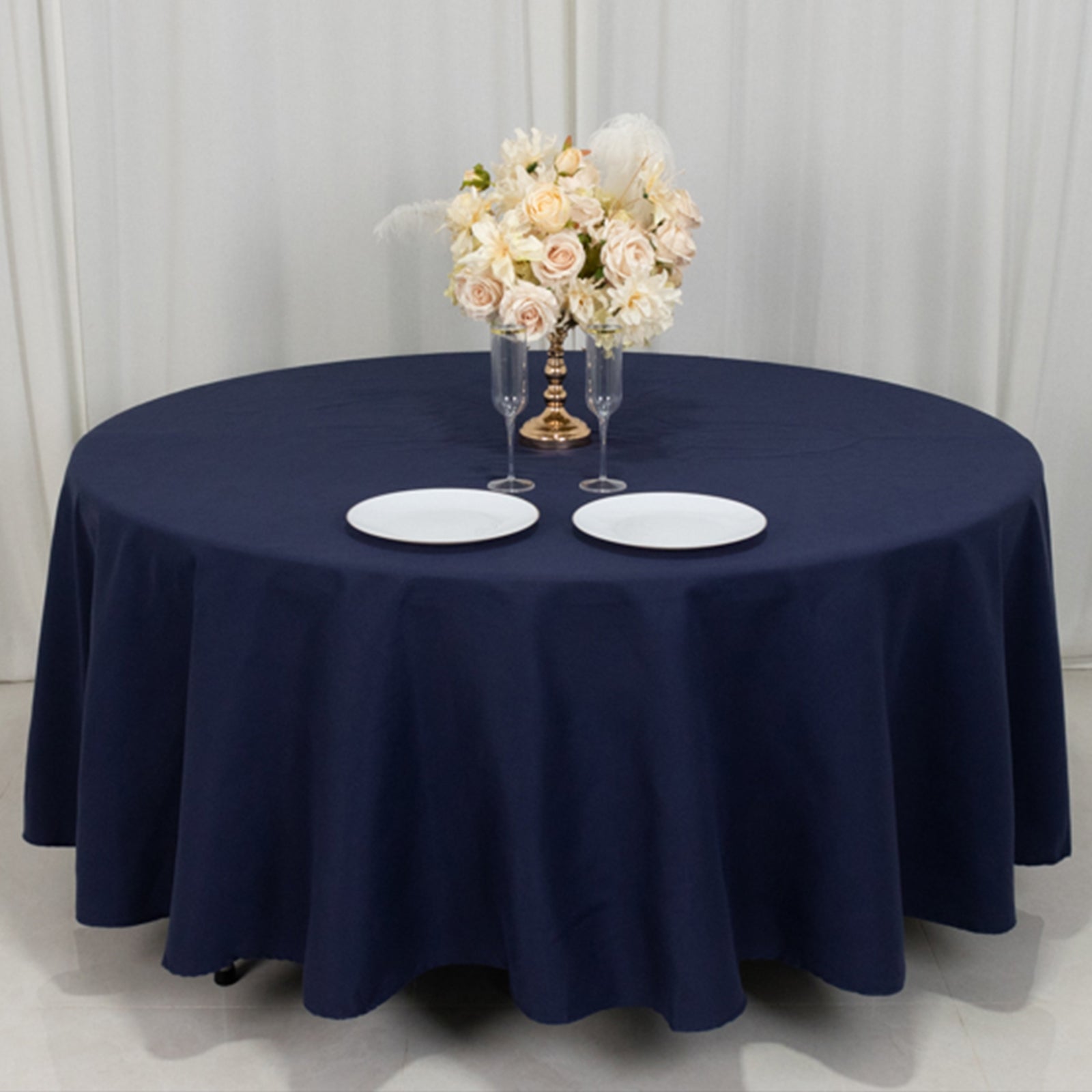Cotton Blend 108" Round Tablecloth Navy Blue - Wrinkle-Resistant Design