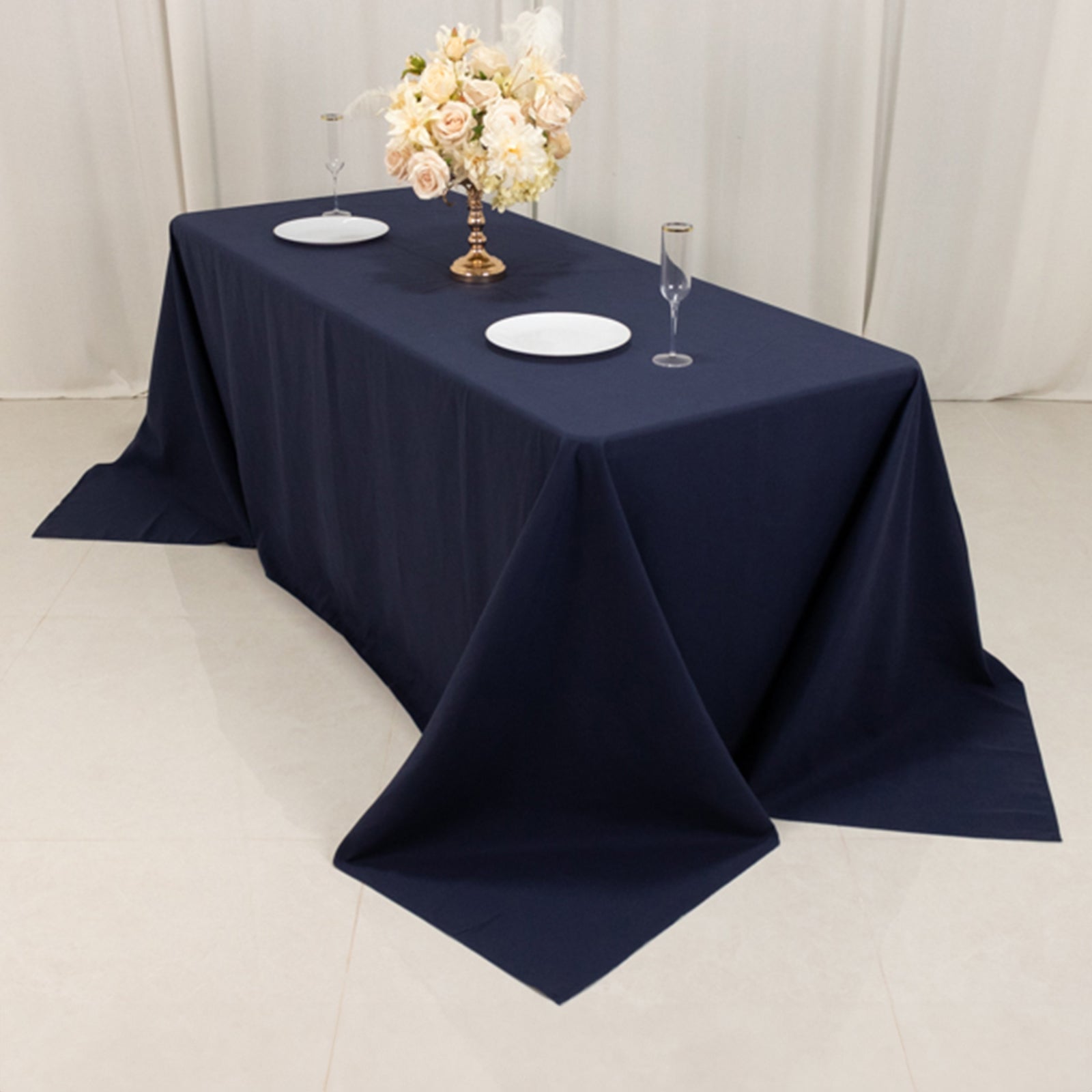Cotton Blend 90"x132" Rectangle Tablecloth Navy Blue - Seamless Wrinkle-Resistant Table Cover