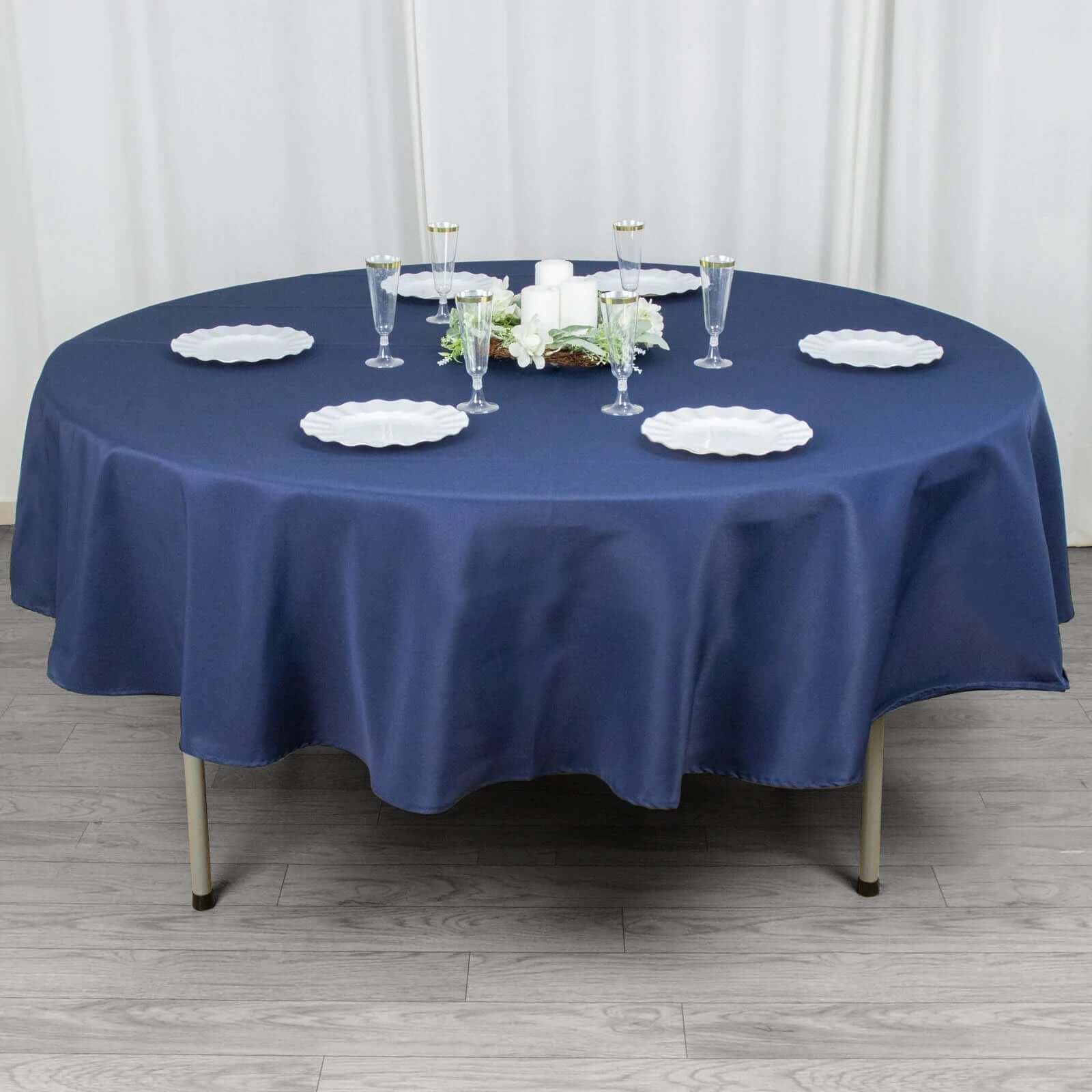 Premium Polyester 90" Round Tablecloth Navy Blue - Stain and Wrinkle-Resistant Design with 220GSM Thickness Table Cover