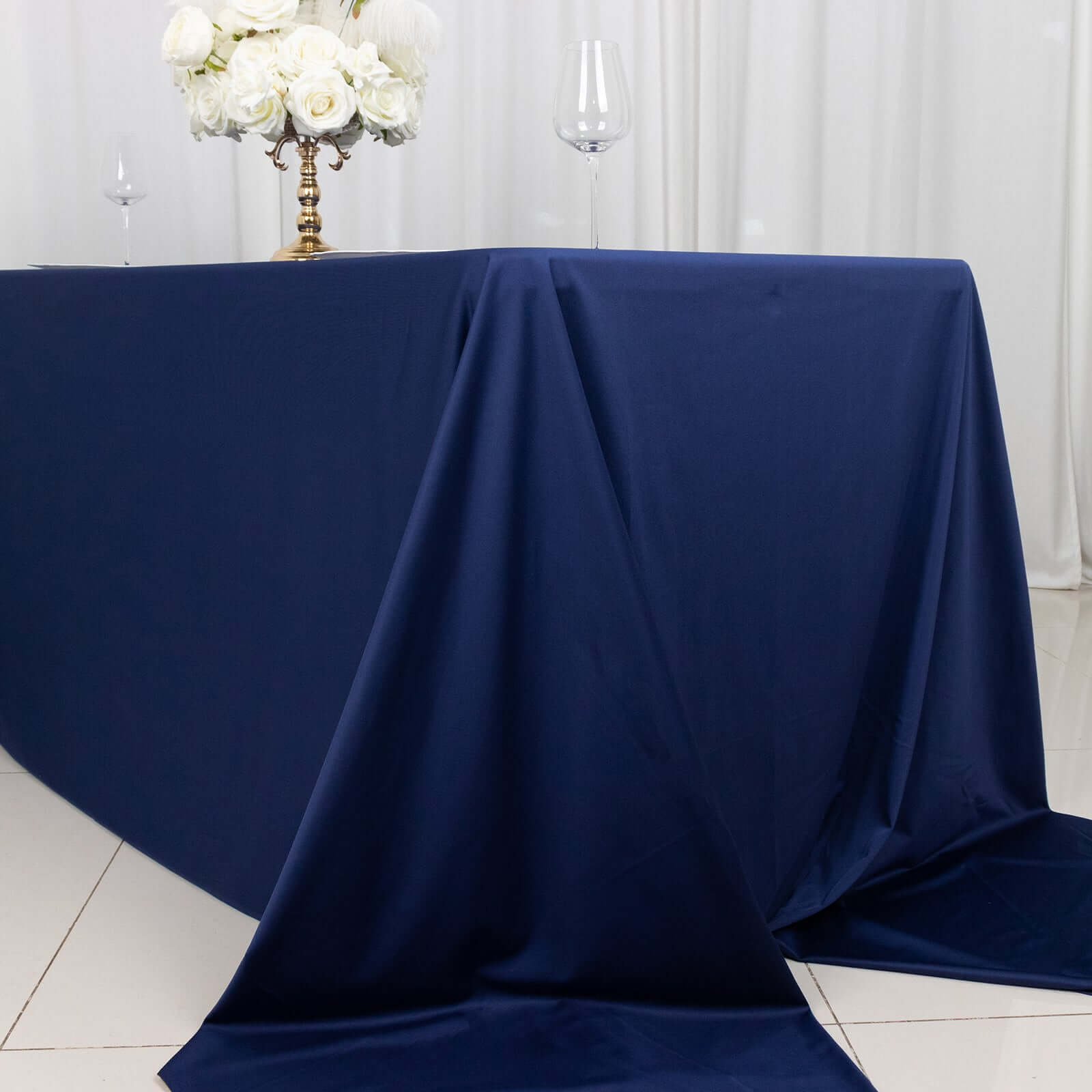 Scuba Rectangular 90"x156" Tablecloth Navy Blue - Wrinkle Free, Stain Resistant & Seamless Table Cover