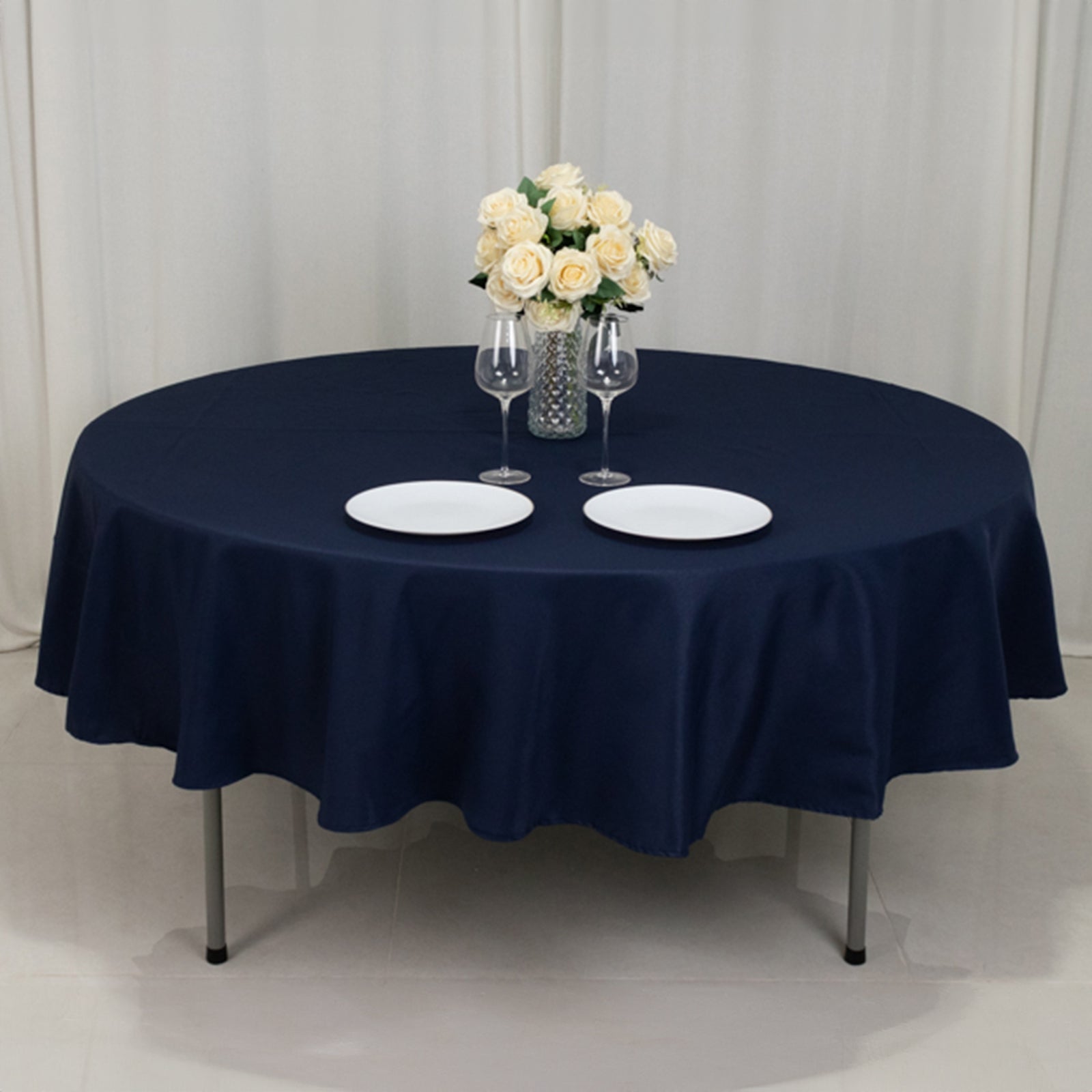 Fire Retardant Premium Polyester 90" Round Tablecloth Navy Blue - High-Performance Table Cover