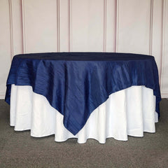 Taffeta 90"x90" Table Overlay Square Tablecloth Navy Blue - Accordion Crinkle Table Cover