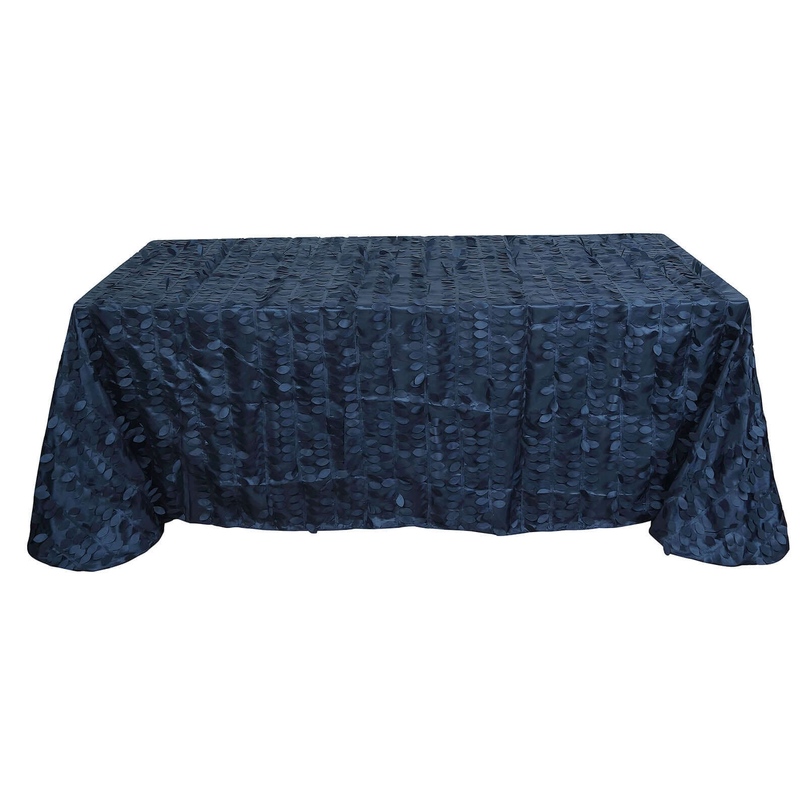 Taffeta 90"x156" Rectangle Tablecloth Navy Blue | 3D Leaf Petal Design Seamless Table Cover