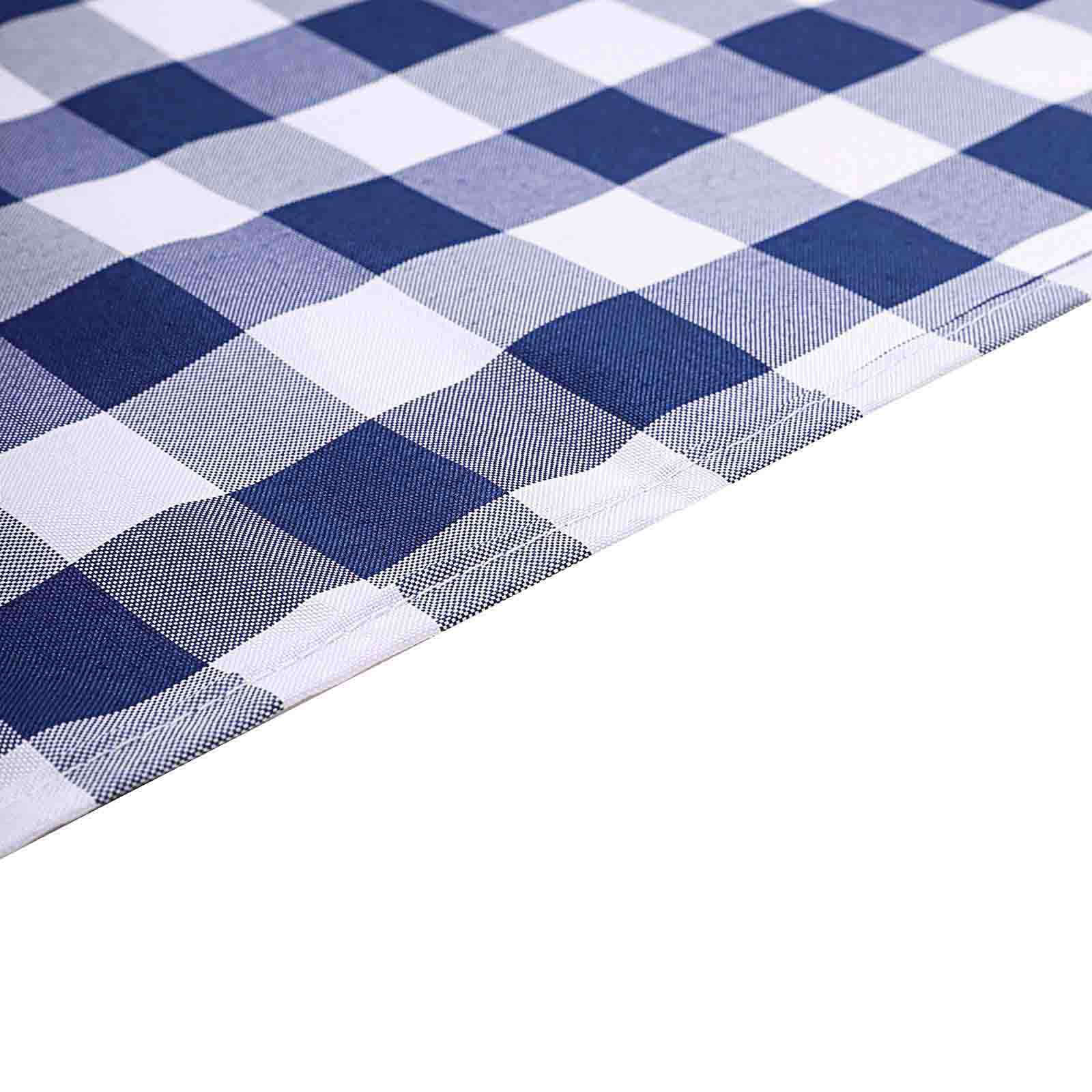 Polyester 108" Round Tablecloth White/Navy Blue - Checkered Buffalo Plaid Table Cover