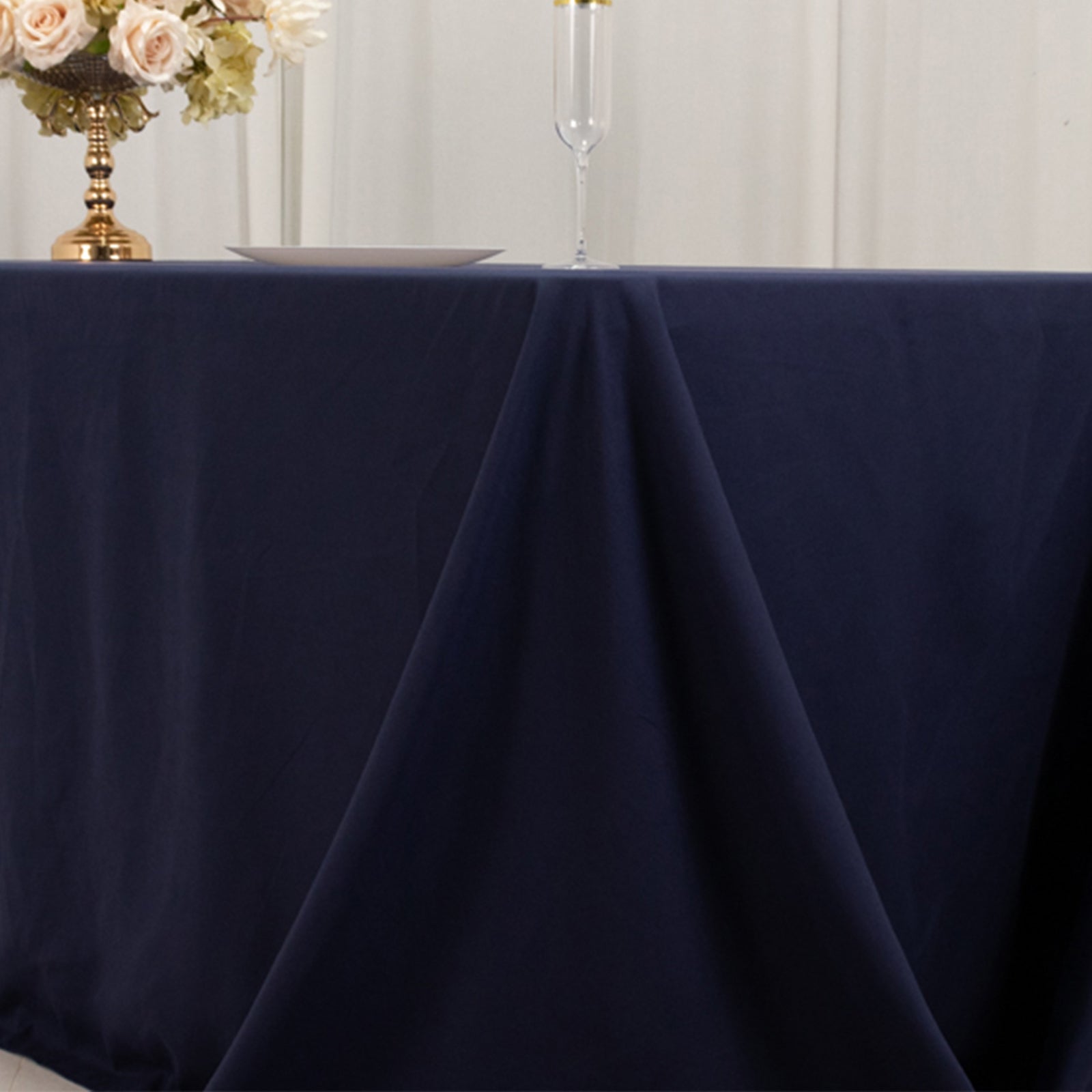 Cotton Blend 90"x156" Rectangle Tablecloth Navy Blue - Seamless Wrinkle-Resistant Table Cover