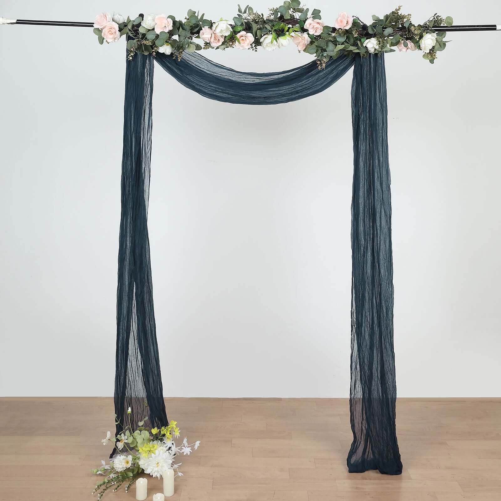 20ft Navy Blue Gauze Cheesecloth Fabric Wedding Arch Drapery, Window Scarf Valance, Boho Decor Arbor Curtain Panel