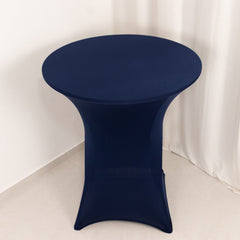 Spandex 36" Round Cocktail Table Cover Navy Blue - Easy to Maintain Stretch Fitted Highboy Tablecloth