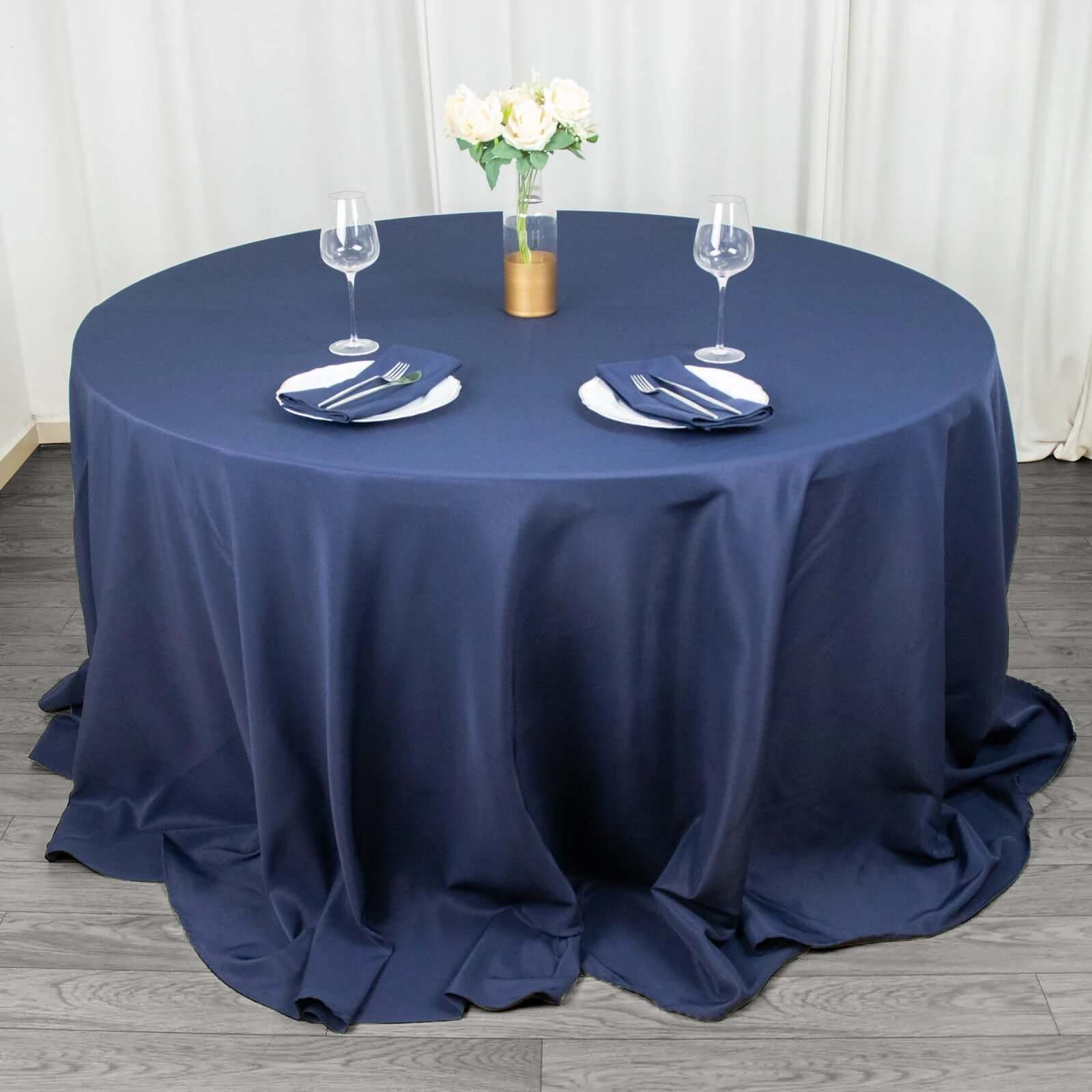 Premium Polyester 132" Round Tablecloth Navy Blue - Seamless 220GSM Wrinkle-Resistant Table Cover