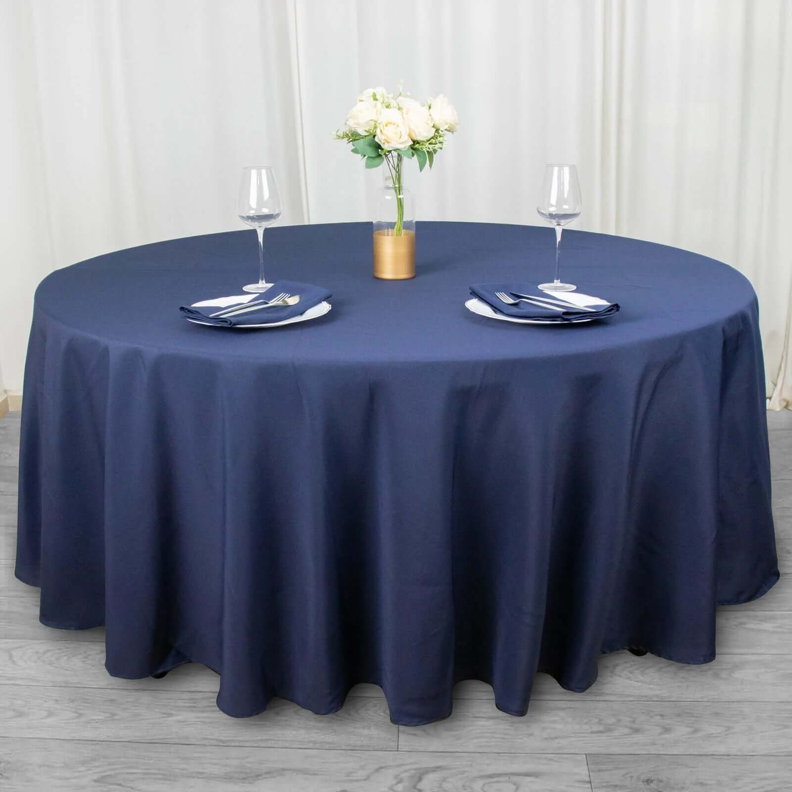 Premium Polyester 108" Round Tablecloth Navy Blue - Wrinkle-Resistant 220GSM Table Cover