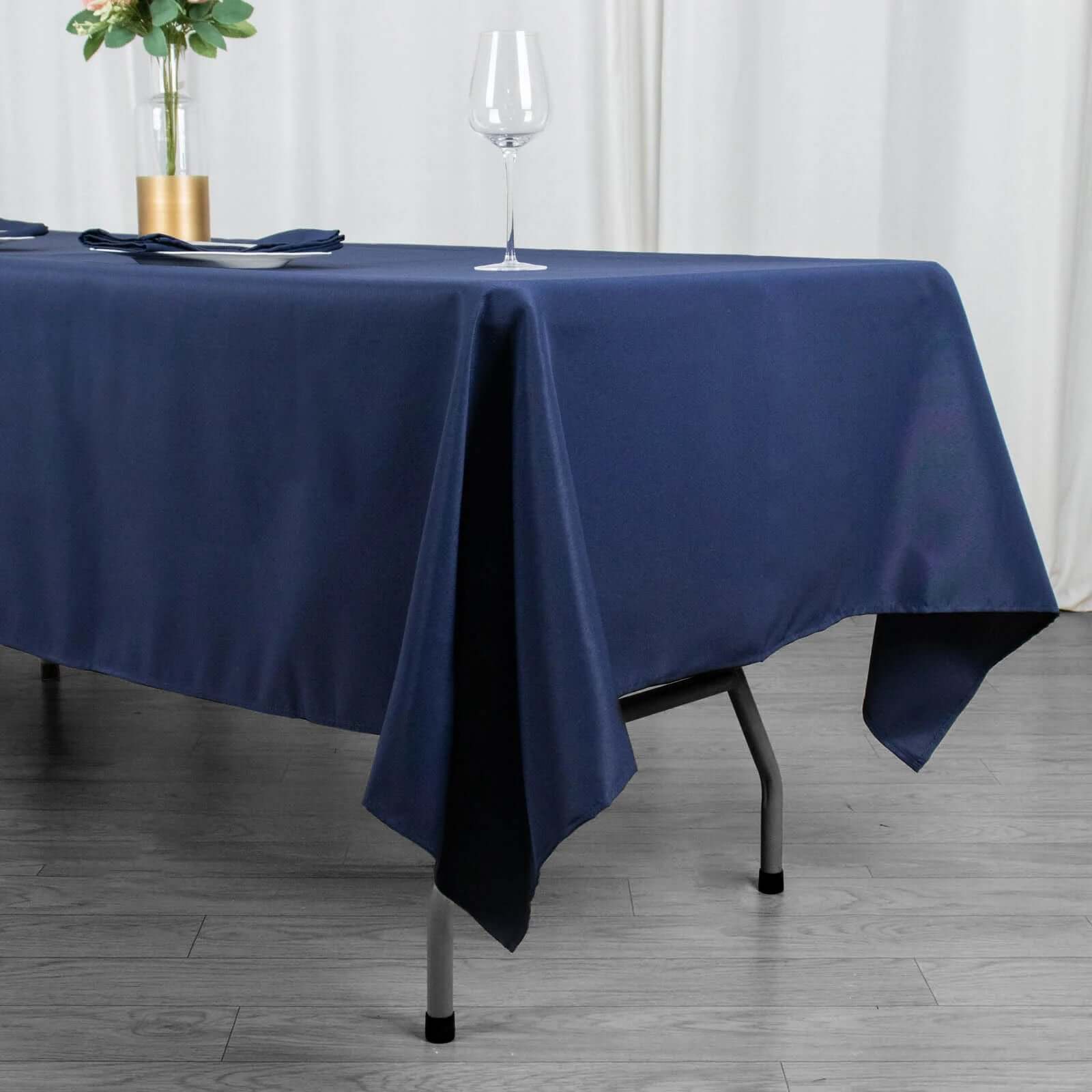 Premium Polyester 60"x102" Rectangle Tablecloth Navy Blue - Durable 220GSM Wrinkle-Resistant Table Cover
