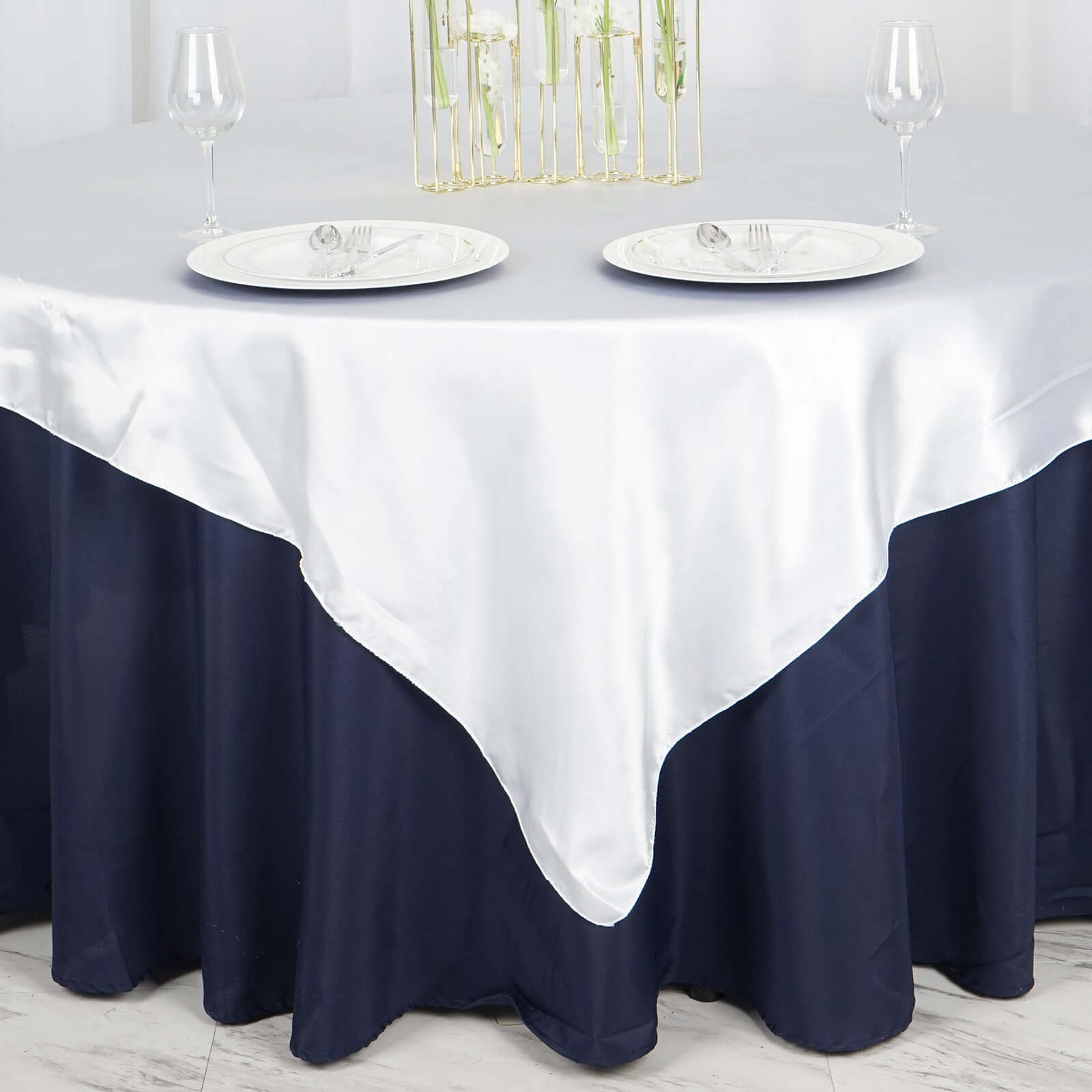 Satin 72"x72" Table Overlay Square Tablecloth White - Smooth Finish for Luxurious Events