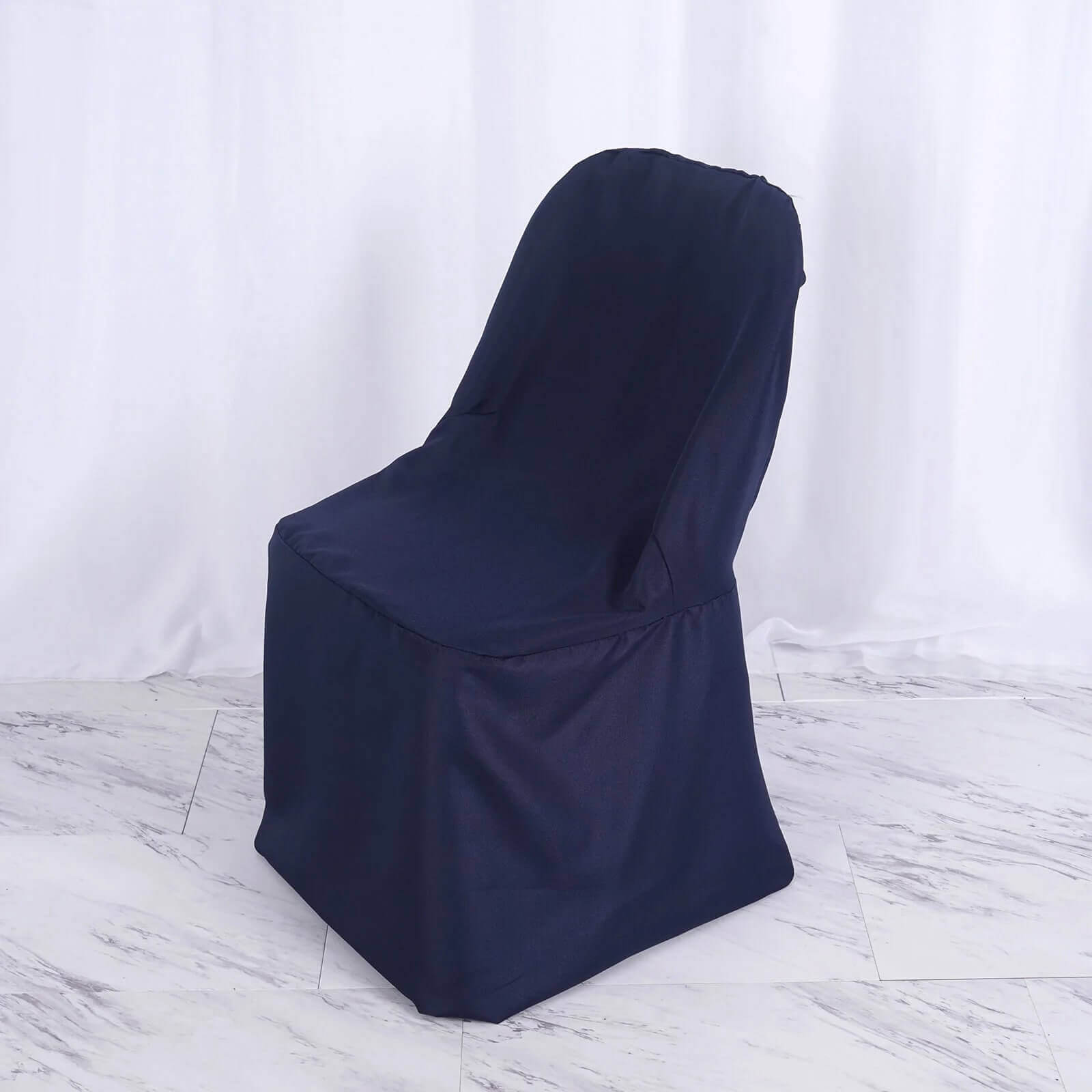 10 Pack Polyester Chair Covers for Folding Chairs Navy Blue - Wrinkle-Free Stain-Resistant Slip-On Slipcovers
