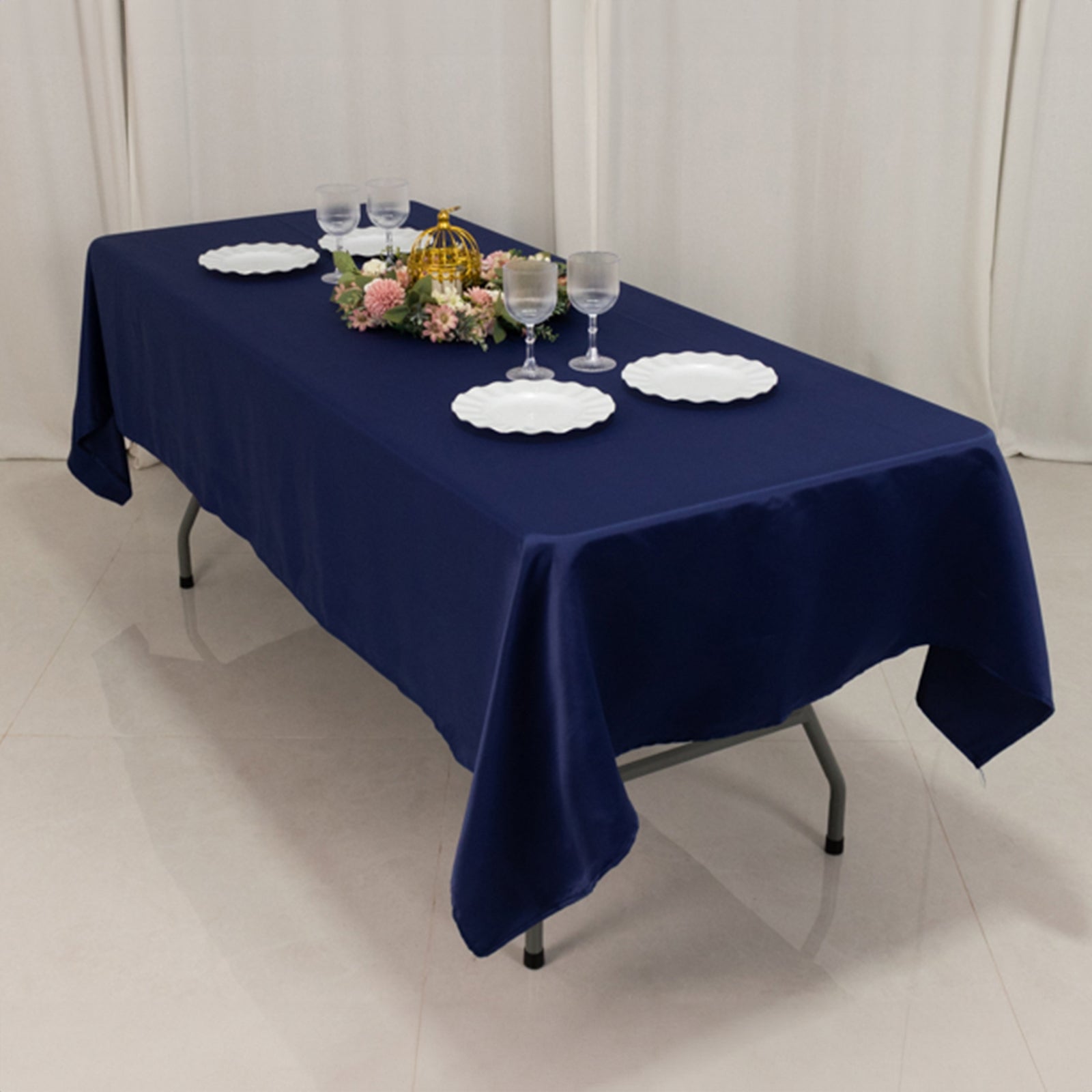 Lamour Satin 60"x102" Rectangle Tablecloth Navy Blue - Durable & Silky Soft Feel Table Cover